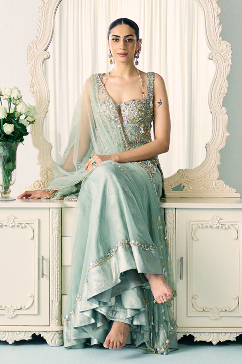Aqua Kurta And Sharara Set