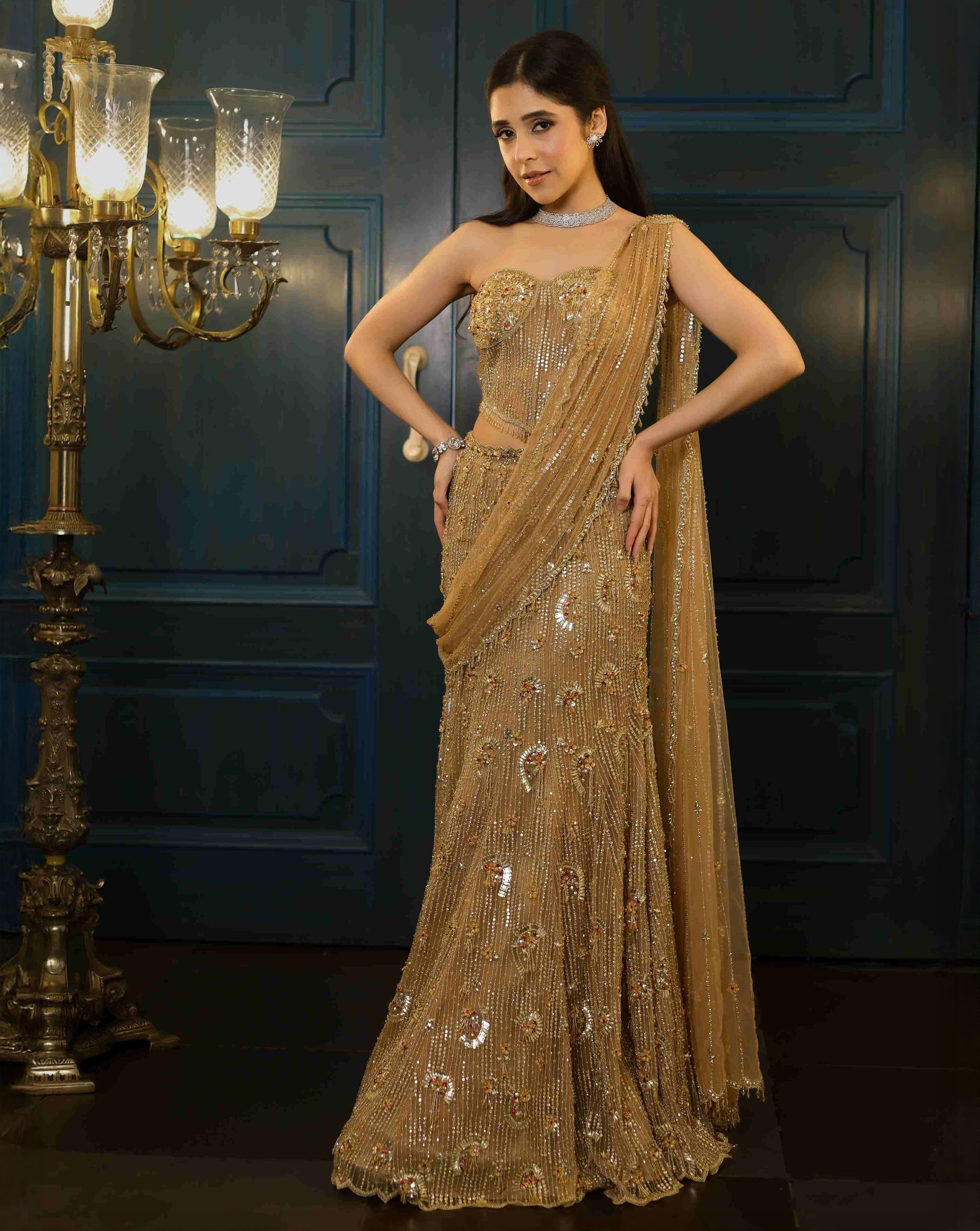 Gold Corset Saree – Panache by Sharmeen