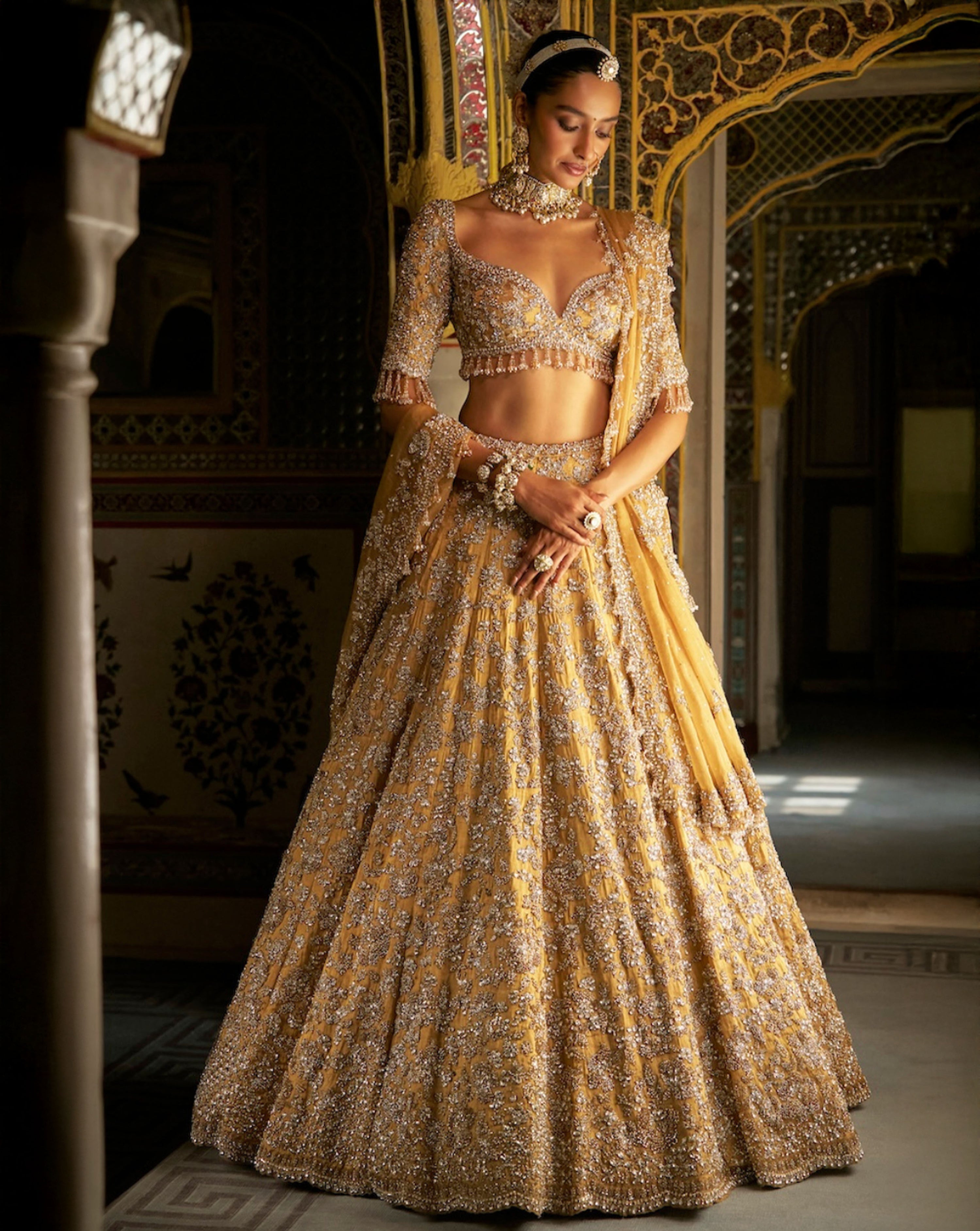 Gold Crystal Lehenga Set