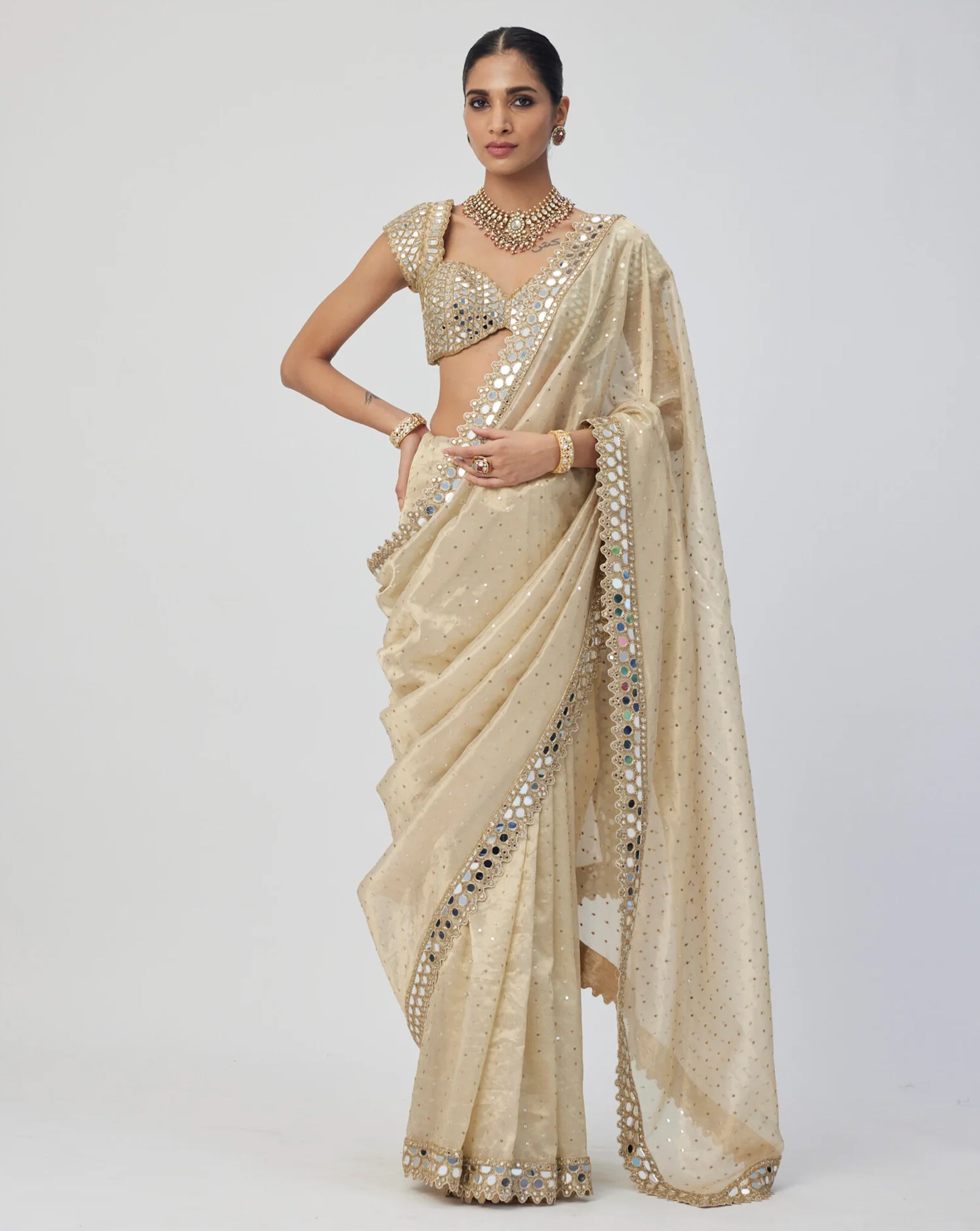 Golden Shimmer Organza Saree Set