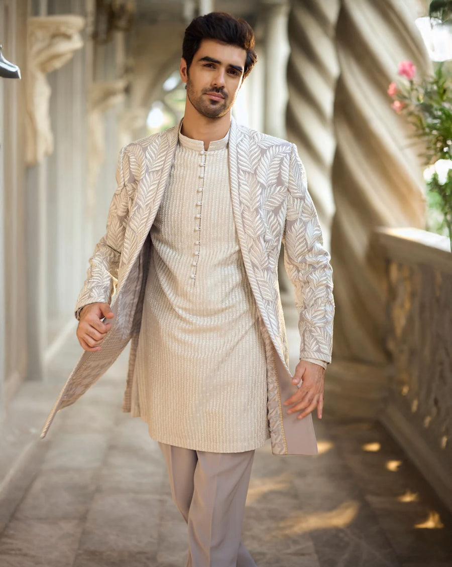 Grey Open Jacket with Kurta and Salwar