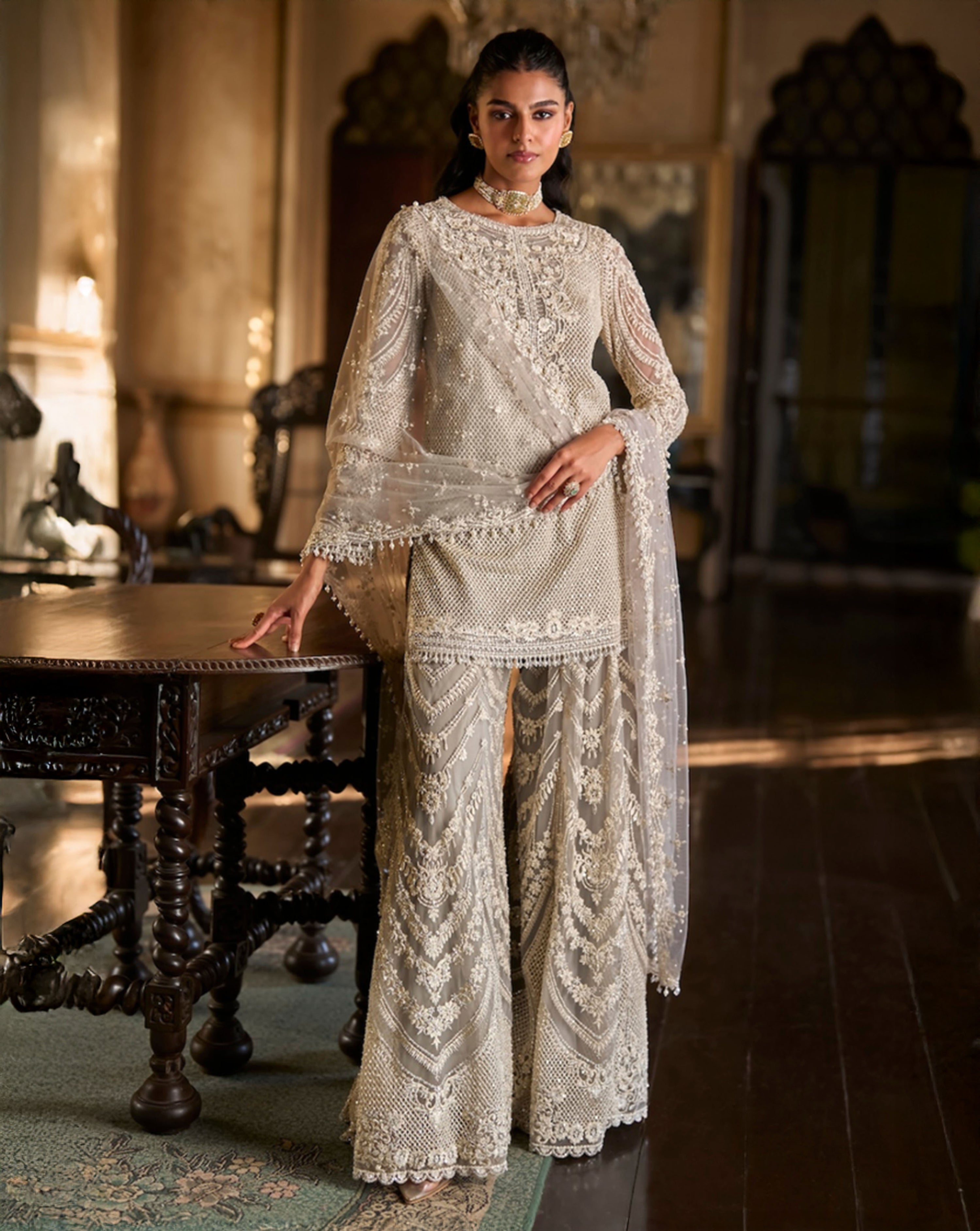 Grey Thread Work Sharara Set