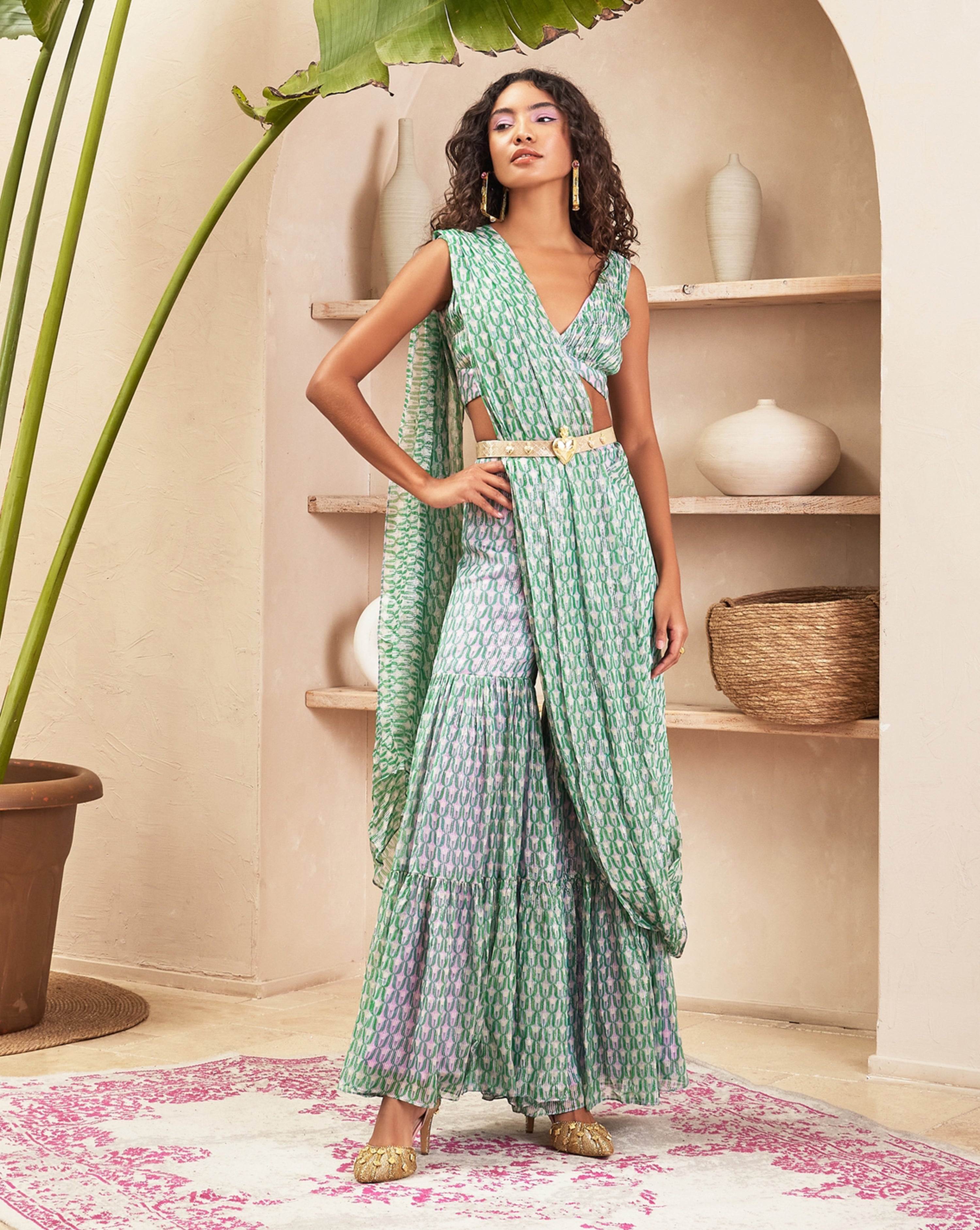 Hayley Lilac Sharara Sari Set