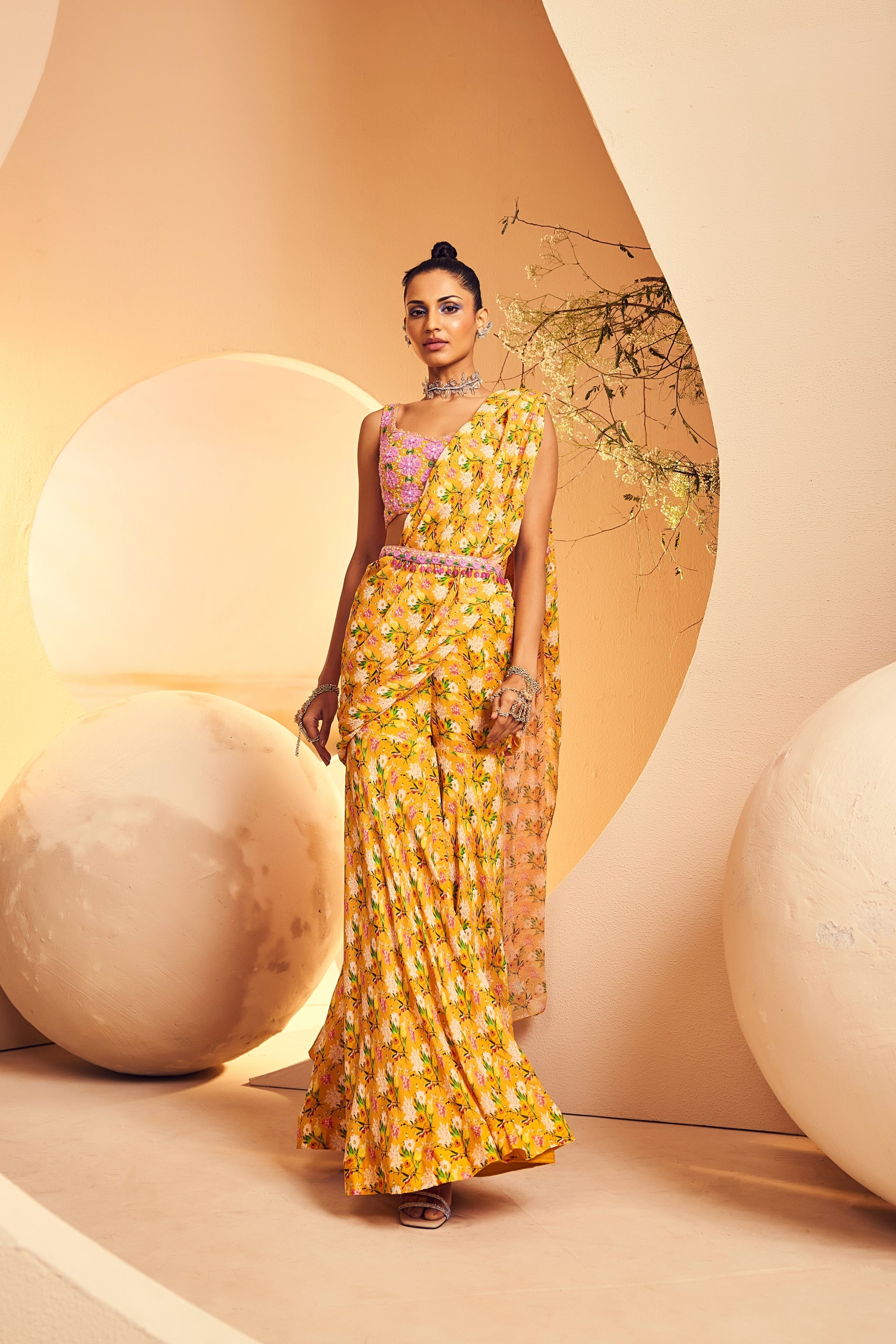 Off-white Sharara Saree – shopnavaa