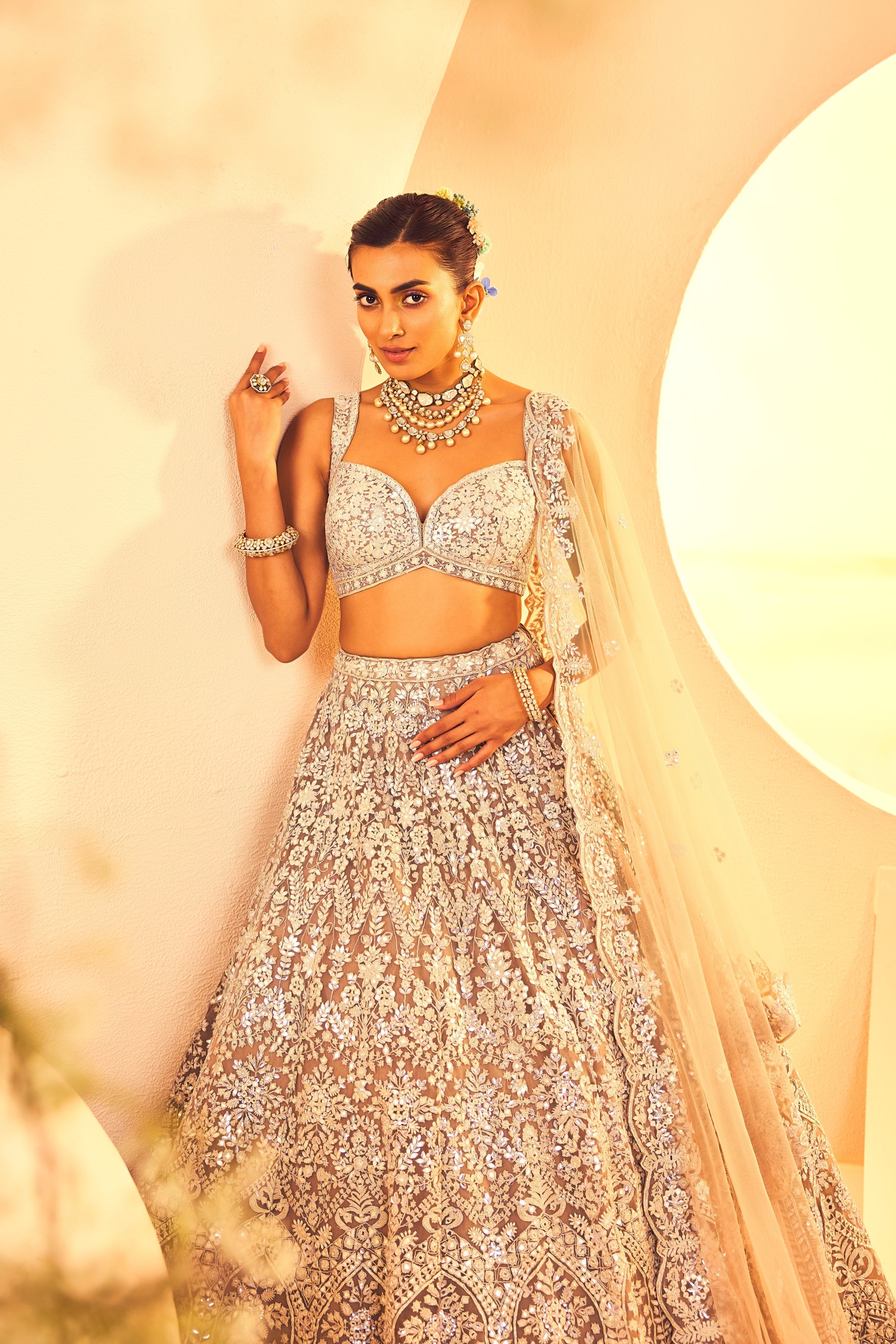 Taupe Mirror Lehenga