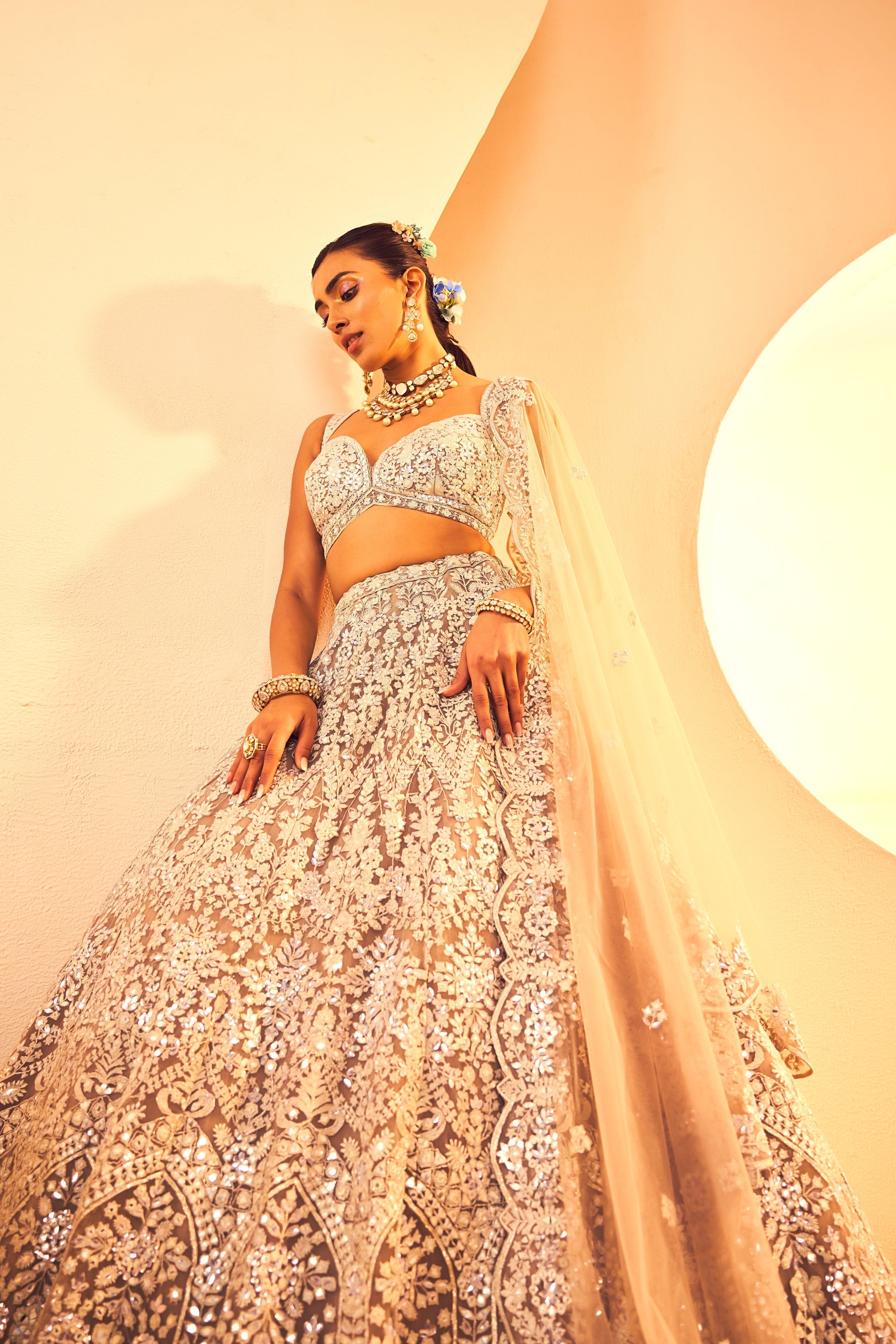 Taupe Mirror Lehenga