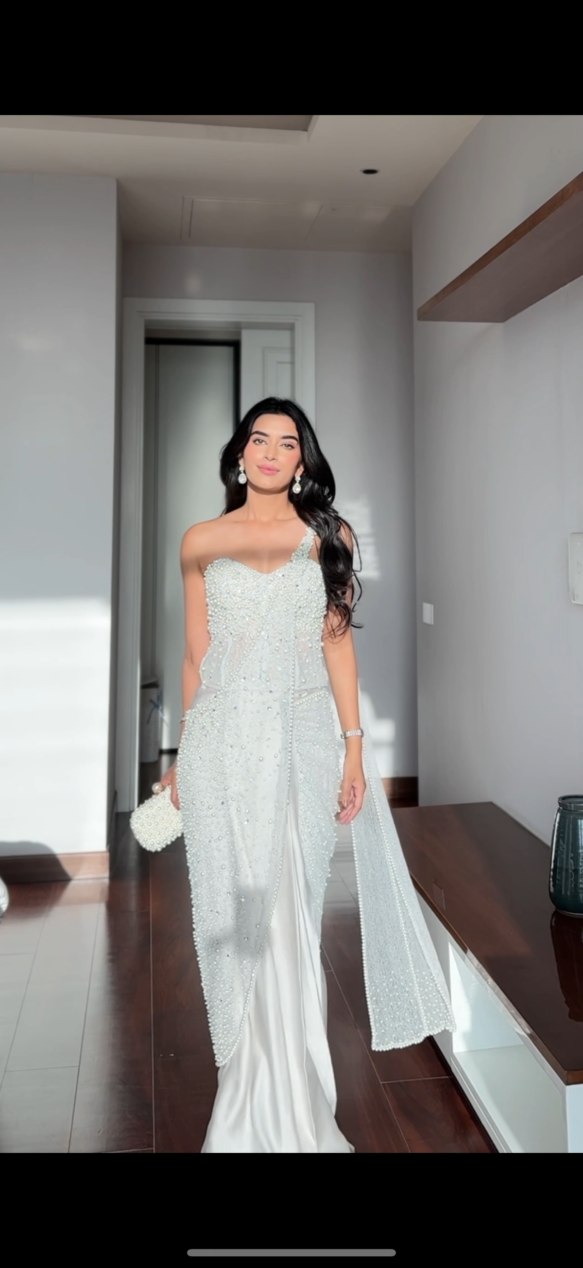 Bhavdeep Kaur In Pearl Corset & Pearl Sari