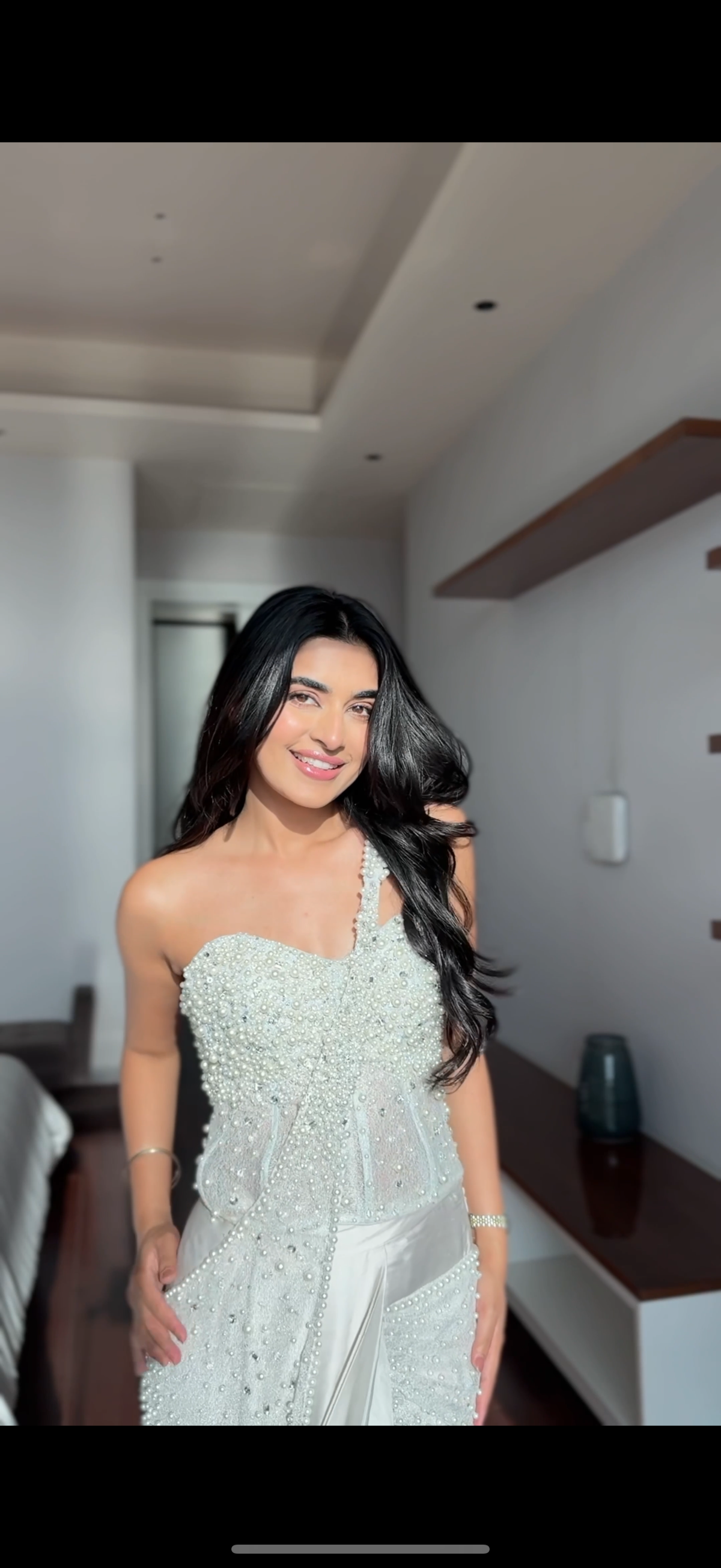 Bhavdeep Kaur In Pearl Corset & Pearl Sari