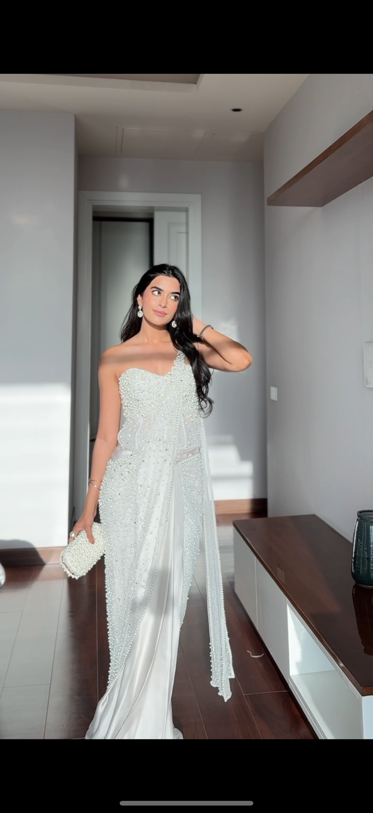 Bhavdeep Kaur In Pearl Corset & Pearl Sari