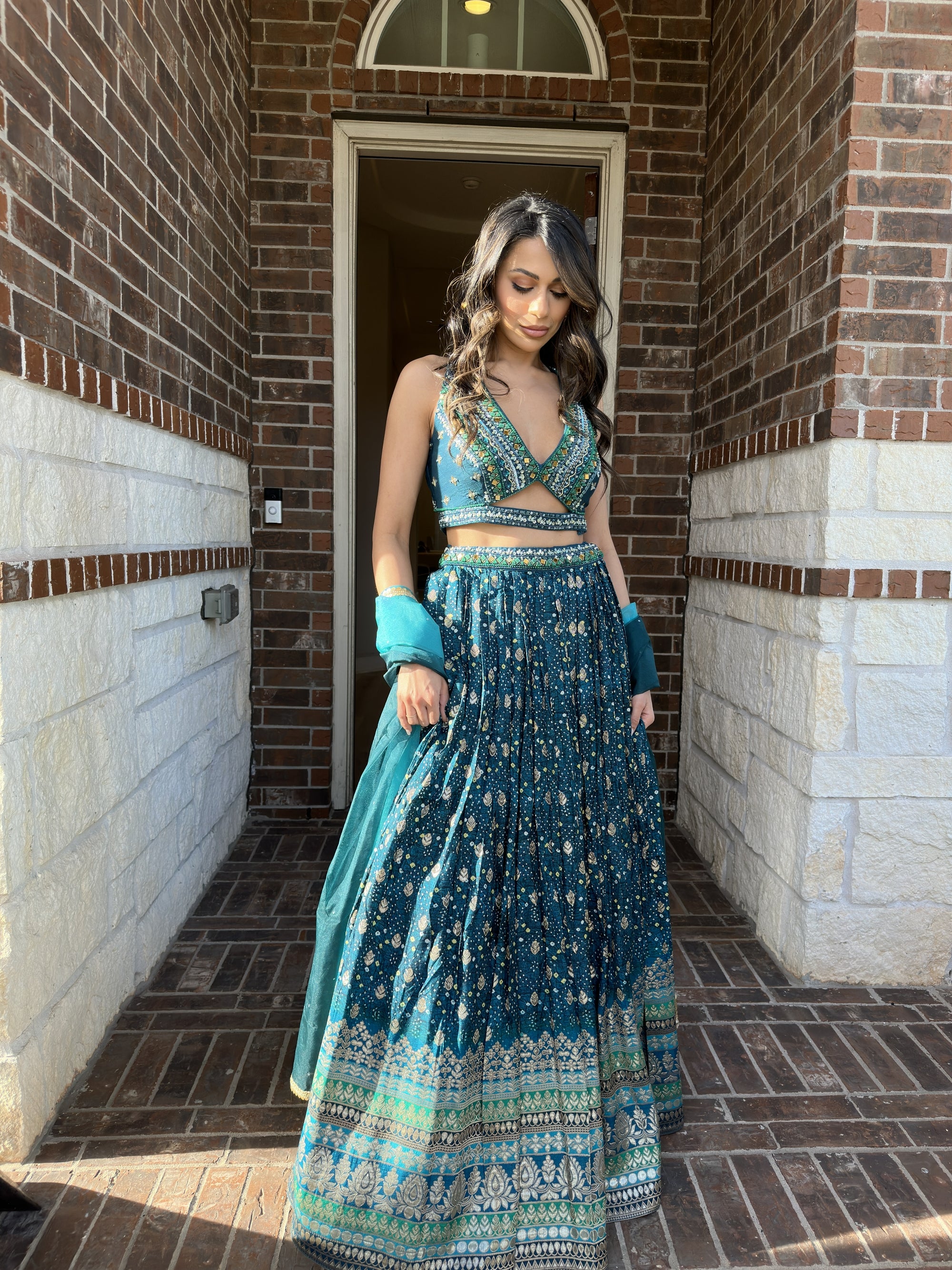 Green Printed Lehenga