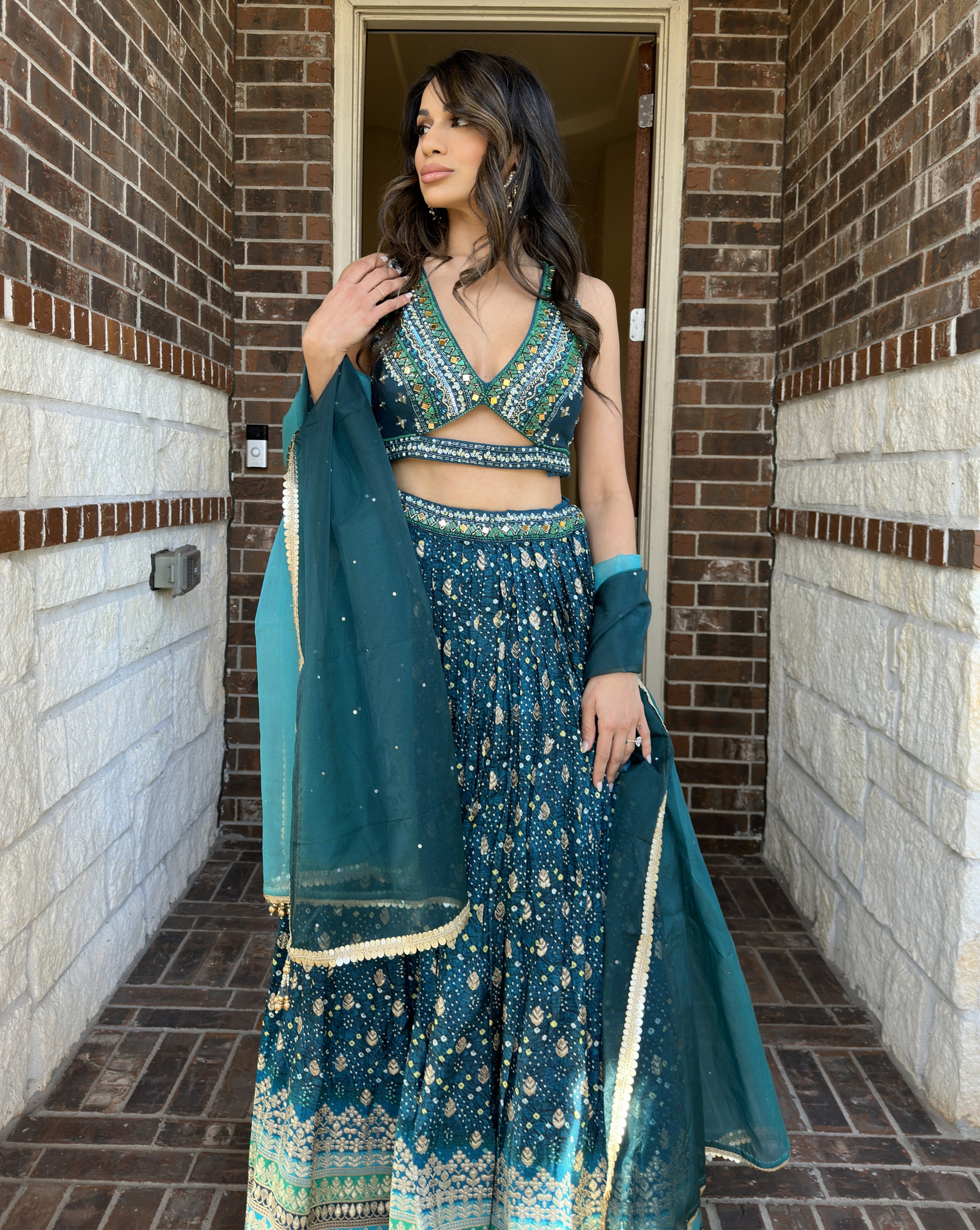 Green Printed Lehenga