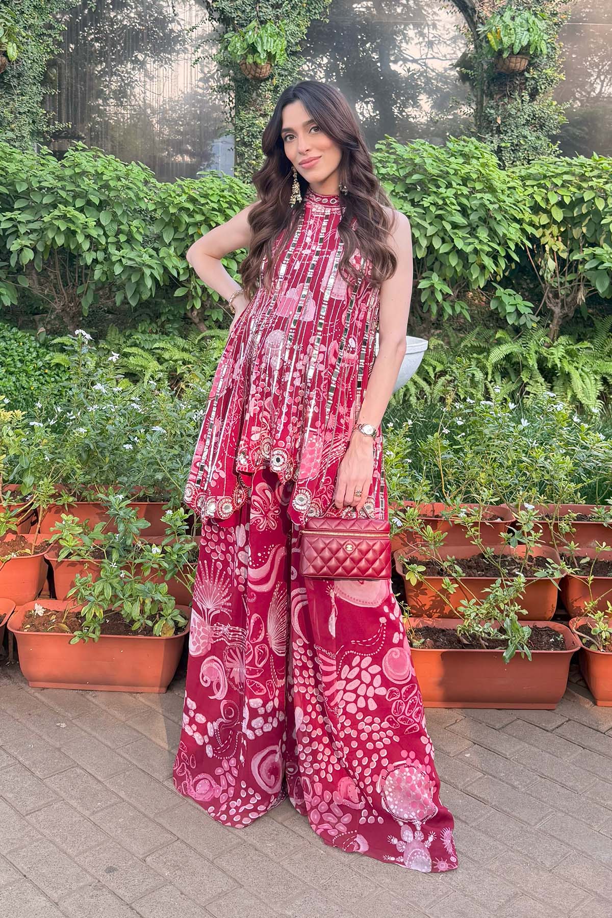 Maia Sethna Malhotra In Scarlet Red Printed And Highlighted Peplum Set
