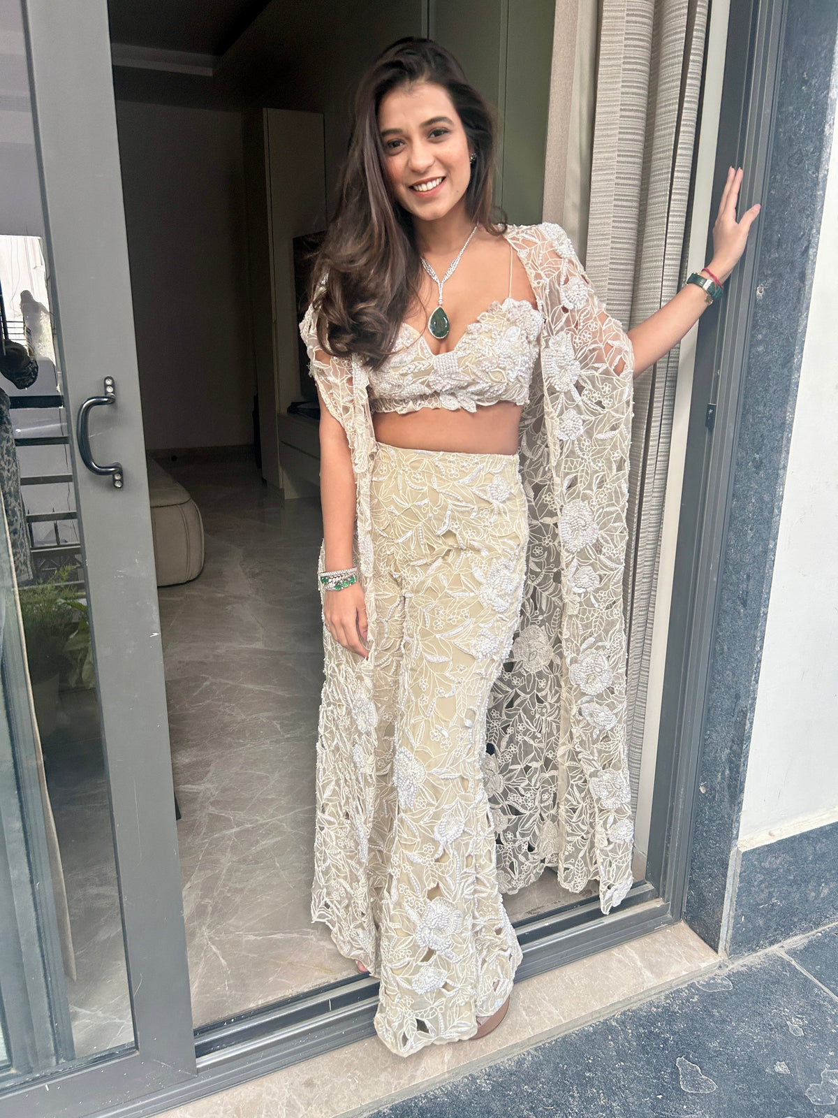 Cut Work Embroidered Cape Set