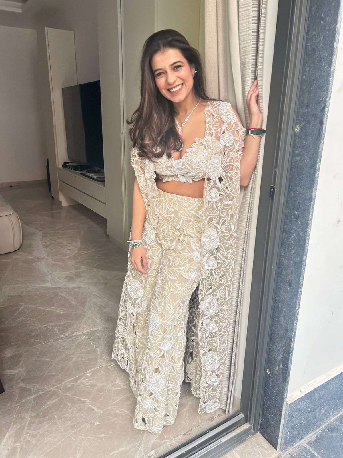 Cut Work Embroidered Cape Set