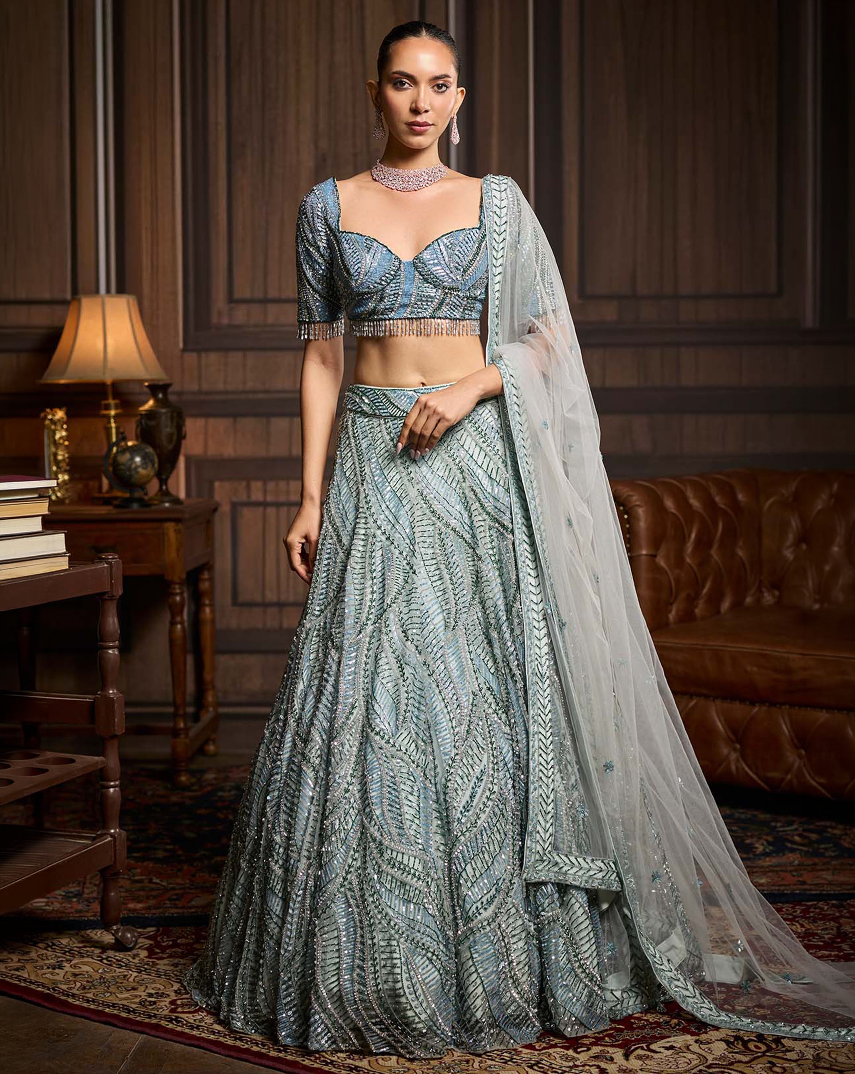 Ice Blue Fully Embellished Lehenga Set