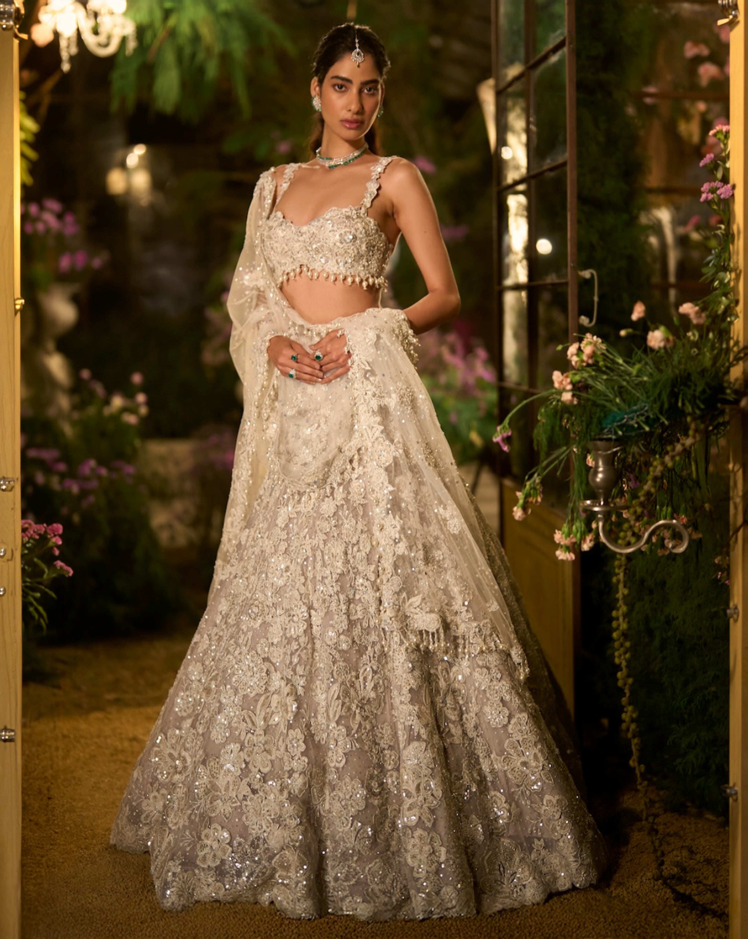 Ice Grey Pearl Lehenga Set