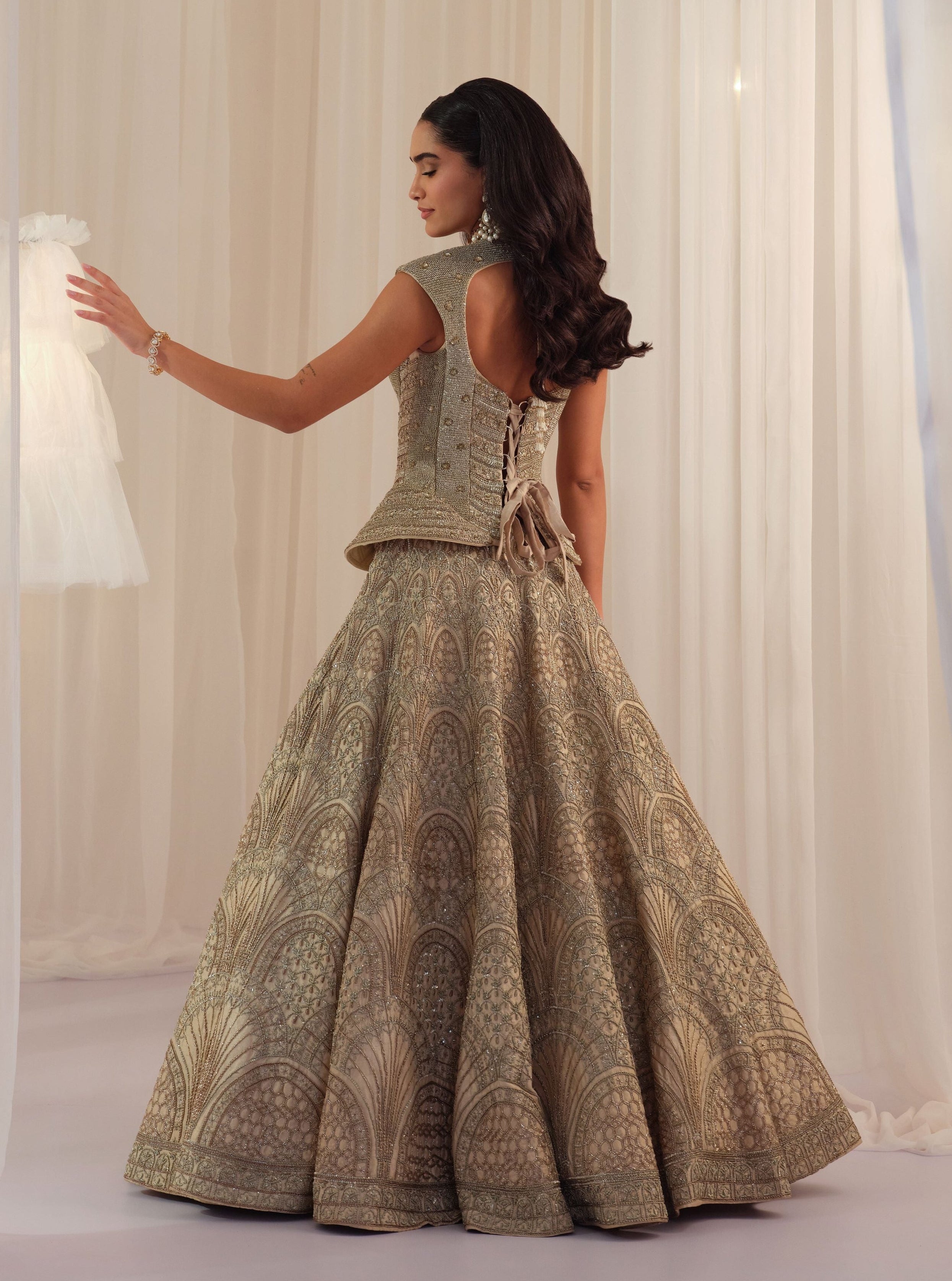 Ivory Empress Structured Corset With Lehenga & Dupatta