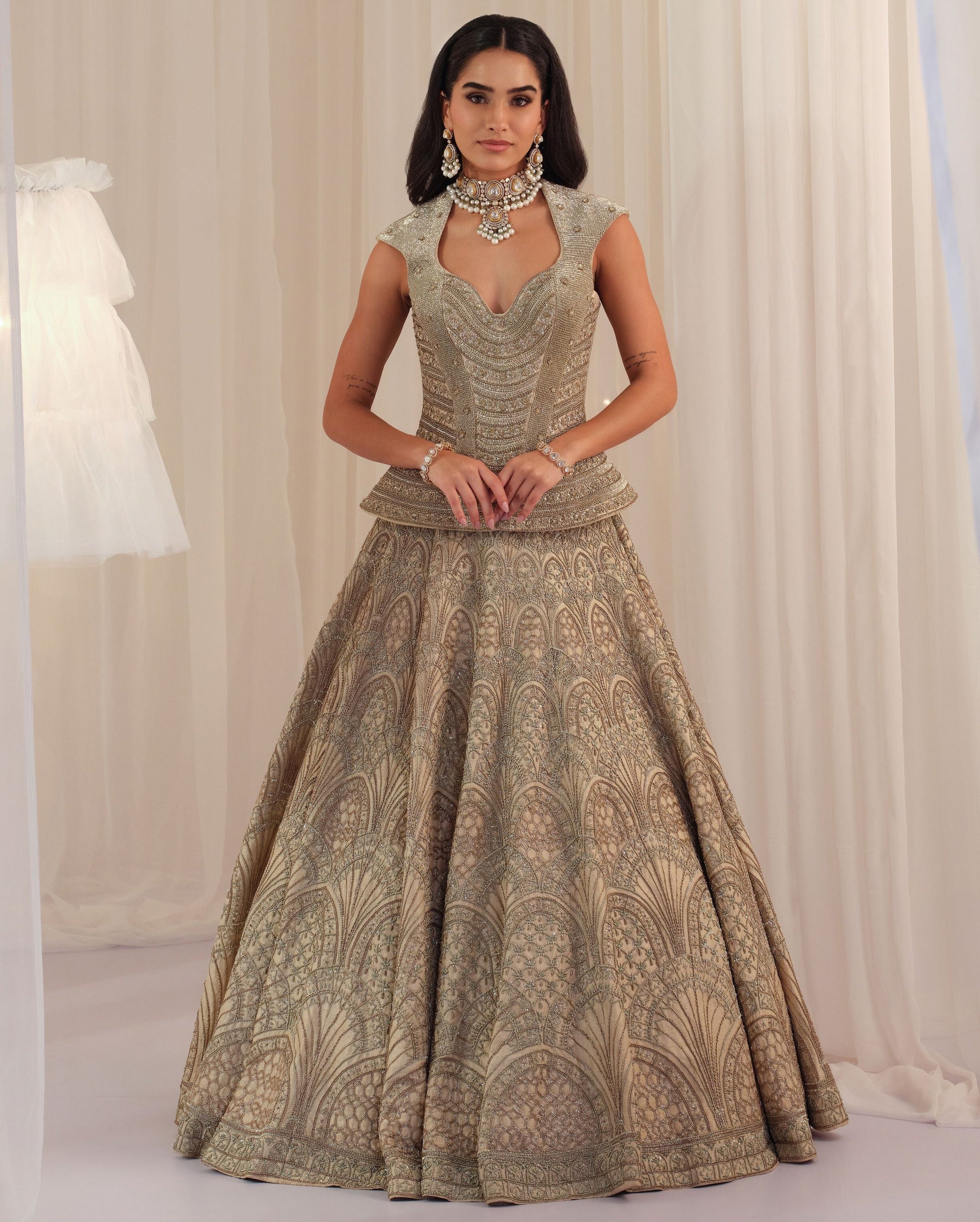 Ivory Empress Structured Corset With Lehenga & Dupatta