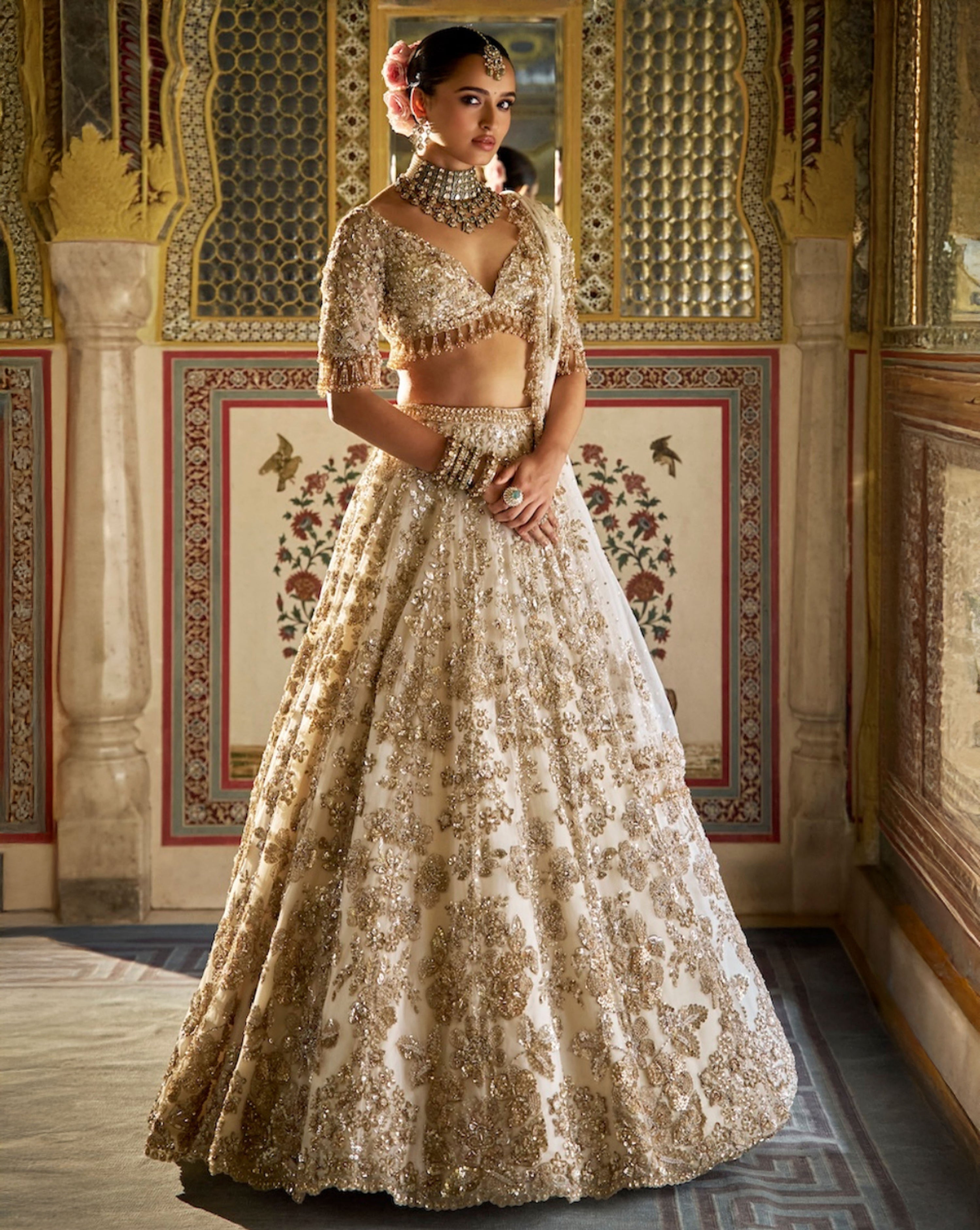 Ivory Gold Floral Lehenga Set