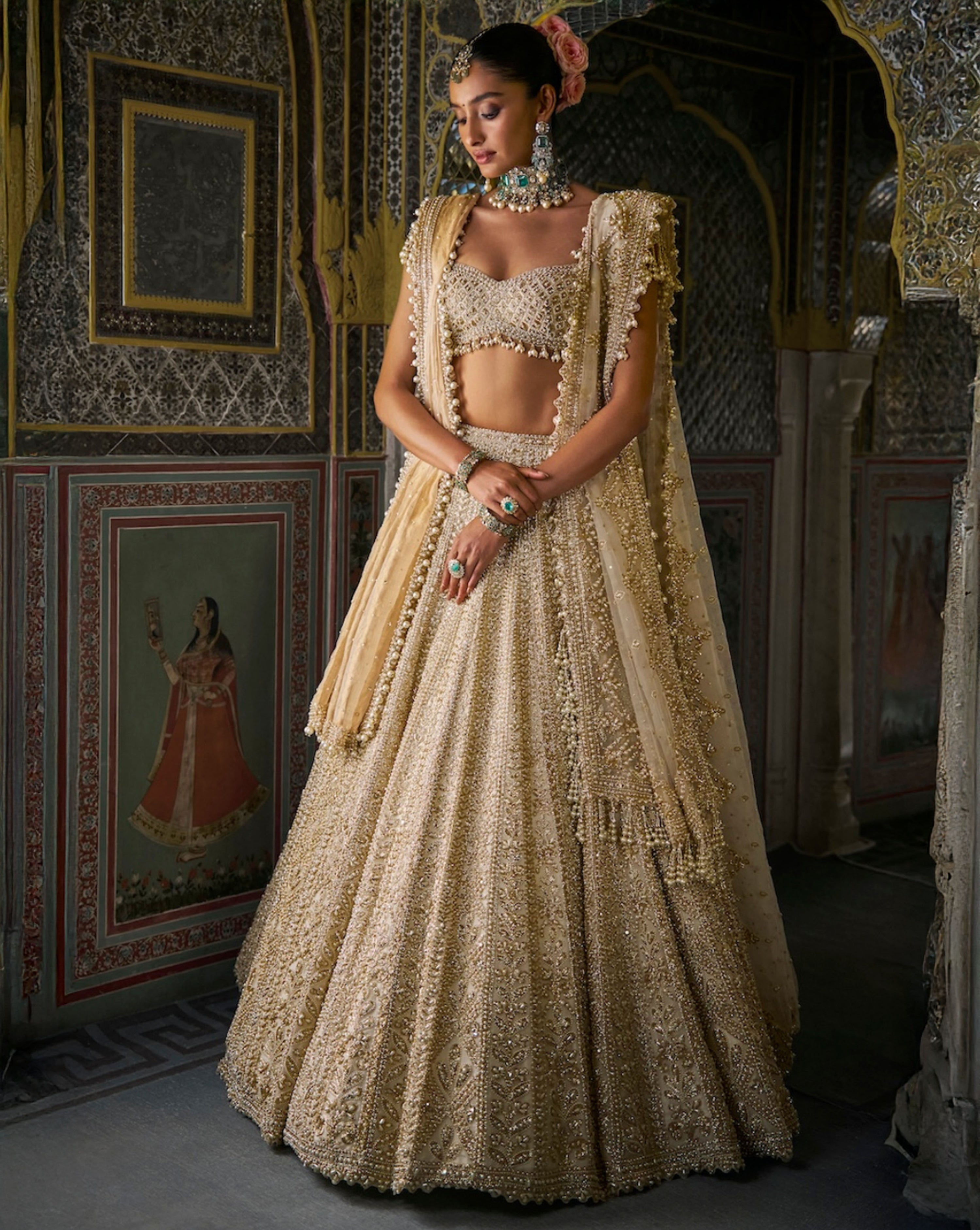 Ivory Gold Pearl Lehenga Set