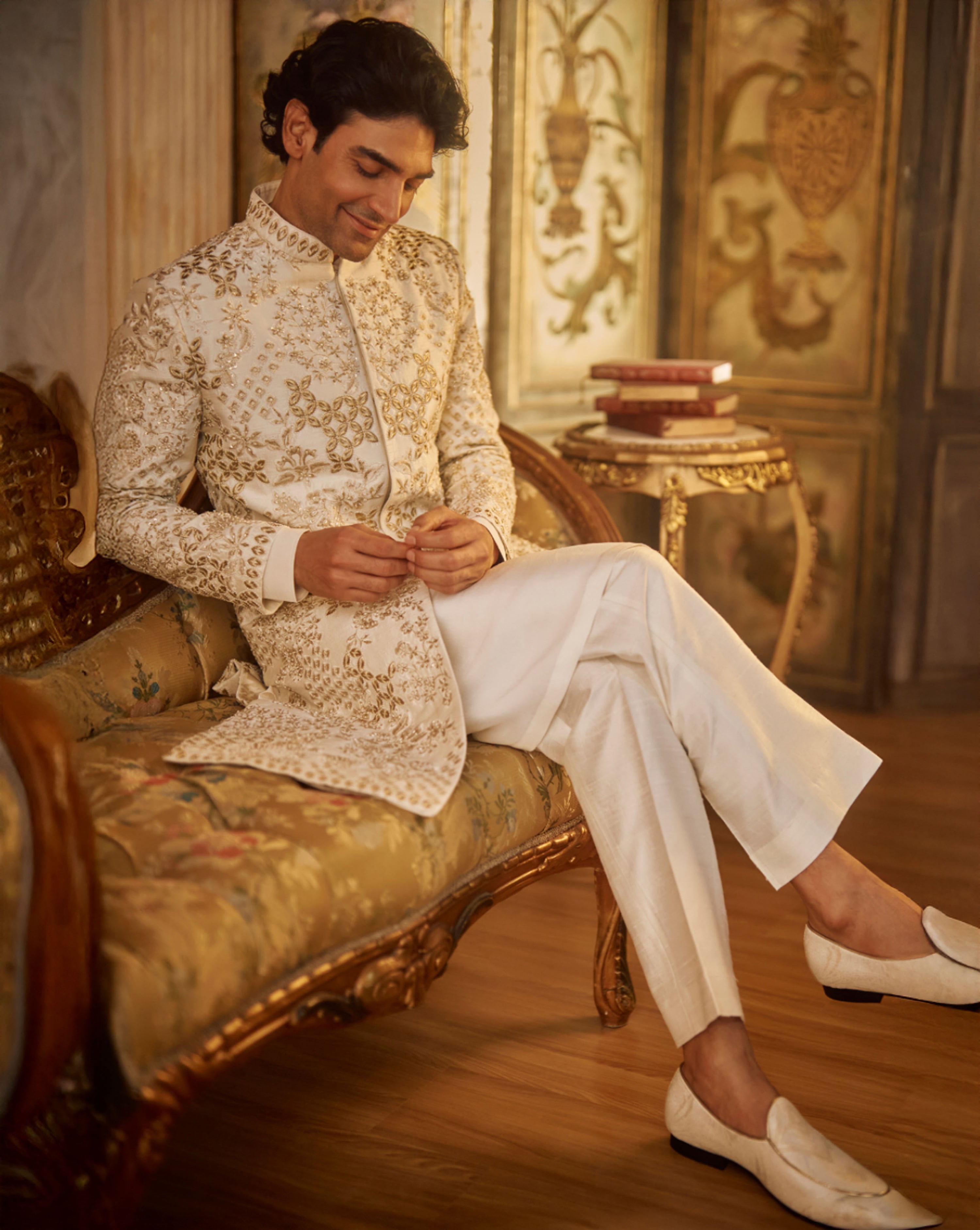 Ivory Gold Sherwani Set