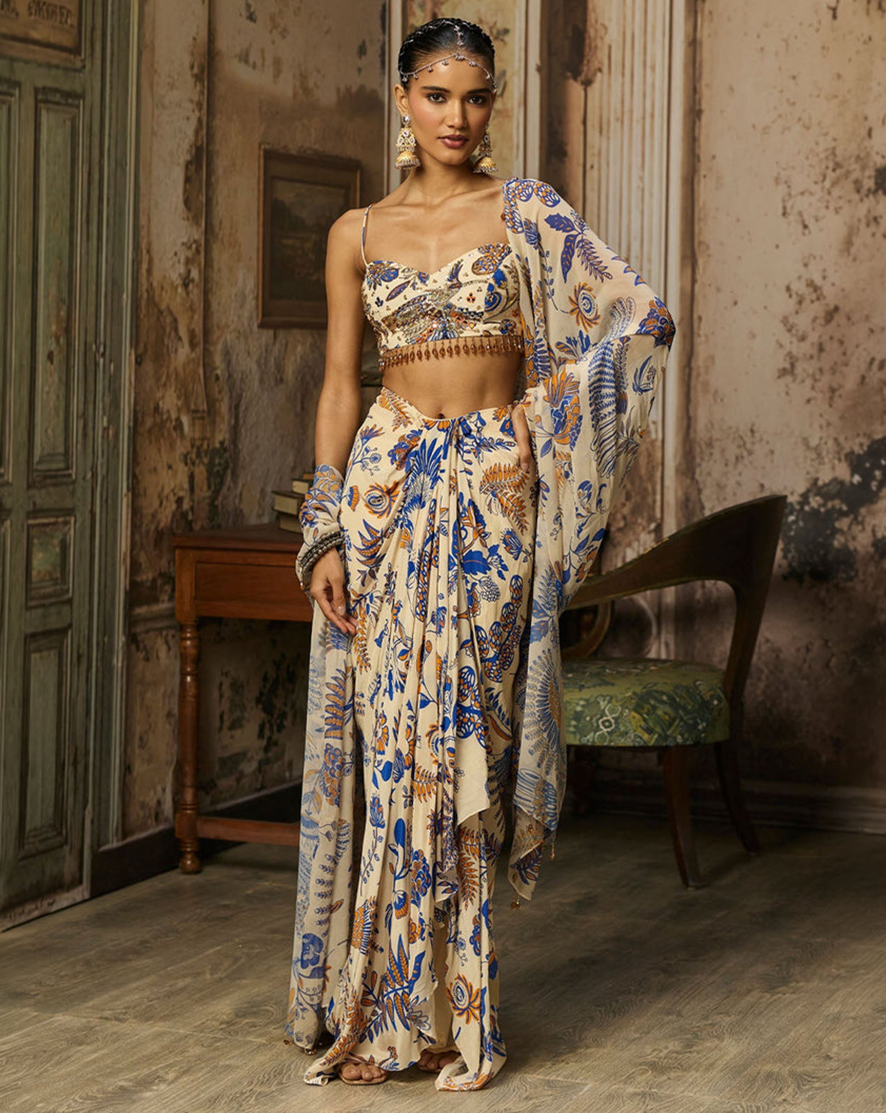 Ivory Printed And Highlighted Skirt Set - Ready to Ship