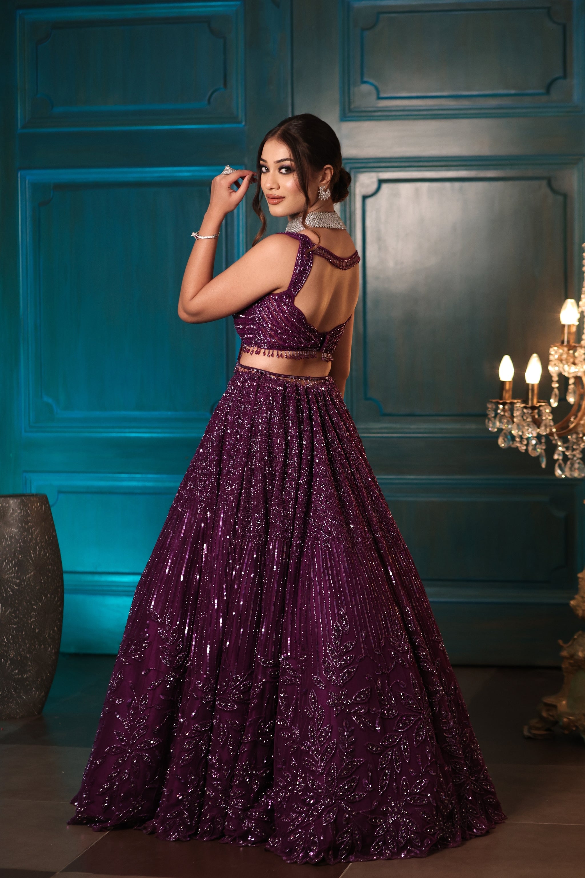 purple lehenga dress Indian Pakistani Purple Wine Lehenga Choli Bollywood Wedding Party Bridal Dress
