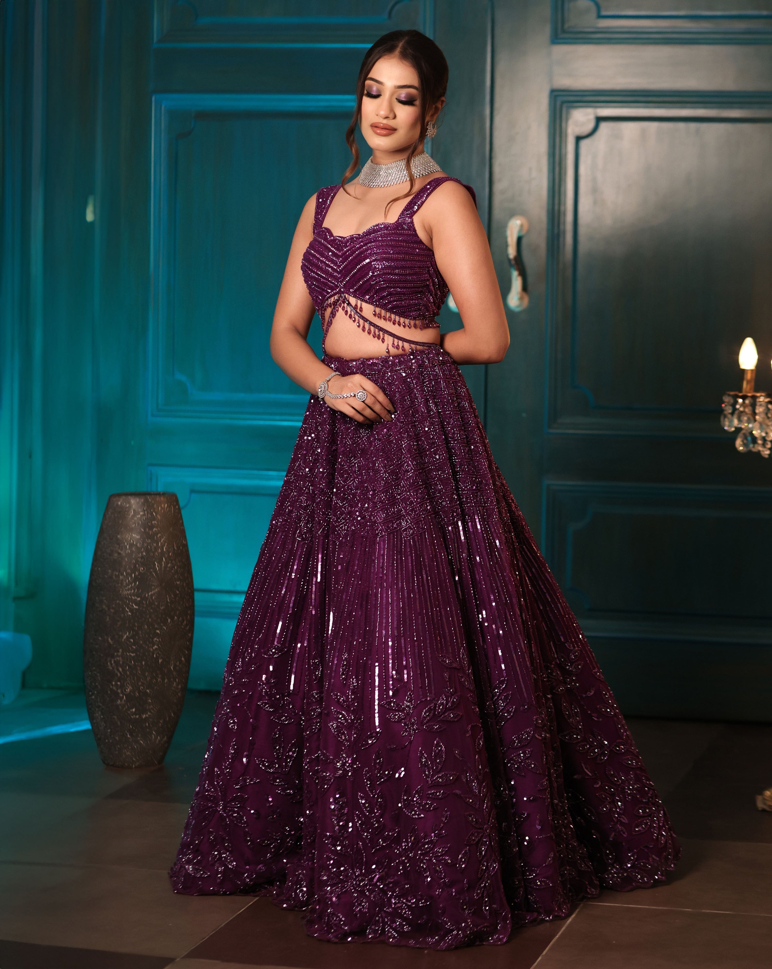 lehenga dress purple Net Party Wear Lehenga in Purple and Violet with Thread work Indian Dresses