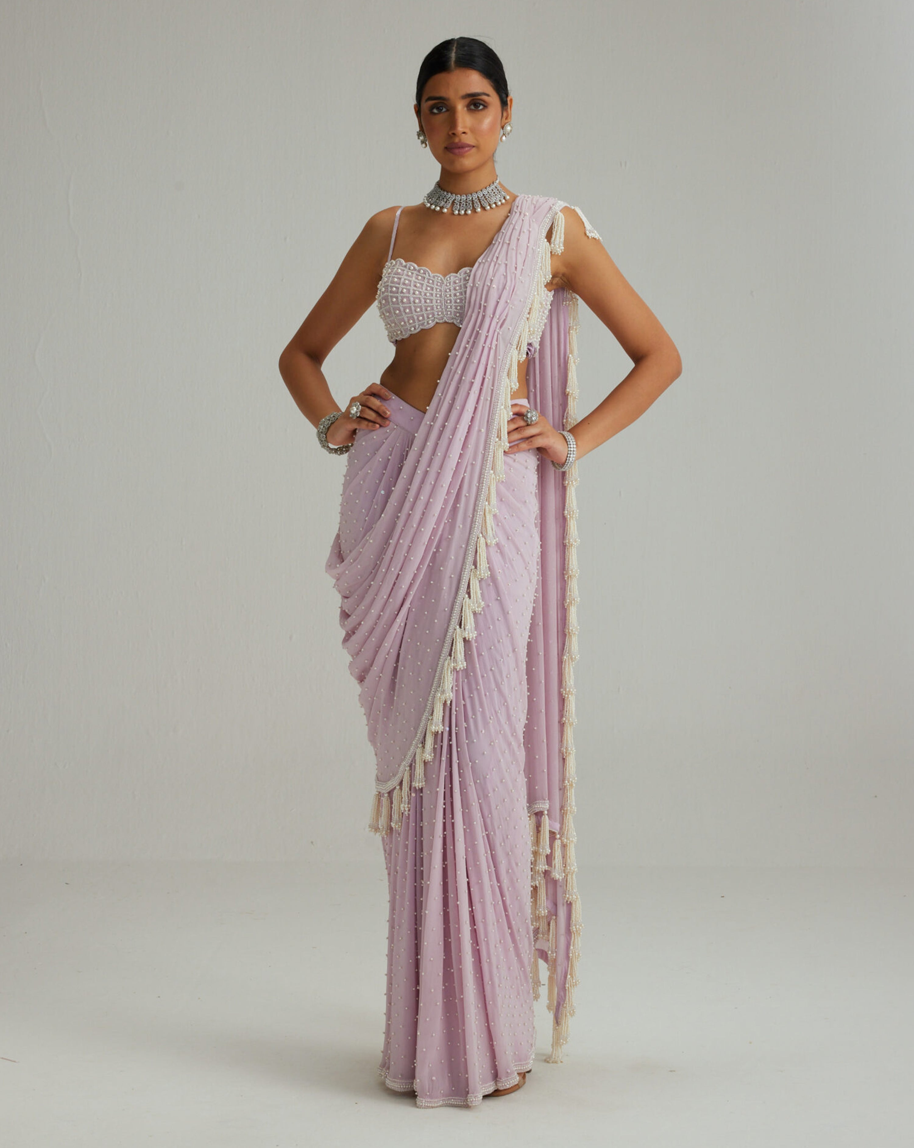 Lavender draped saree set