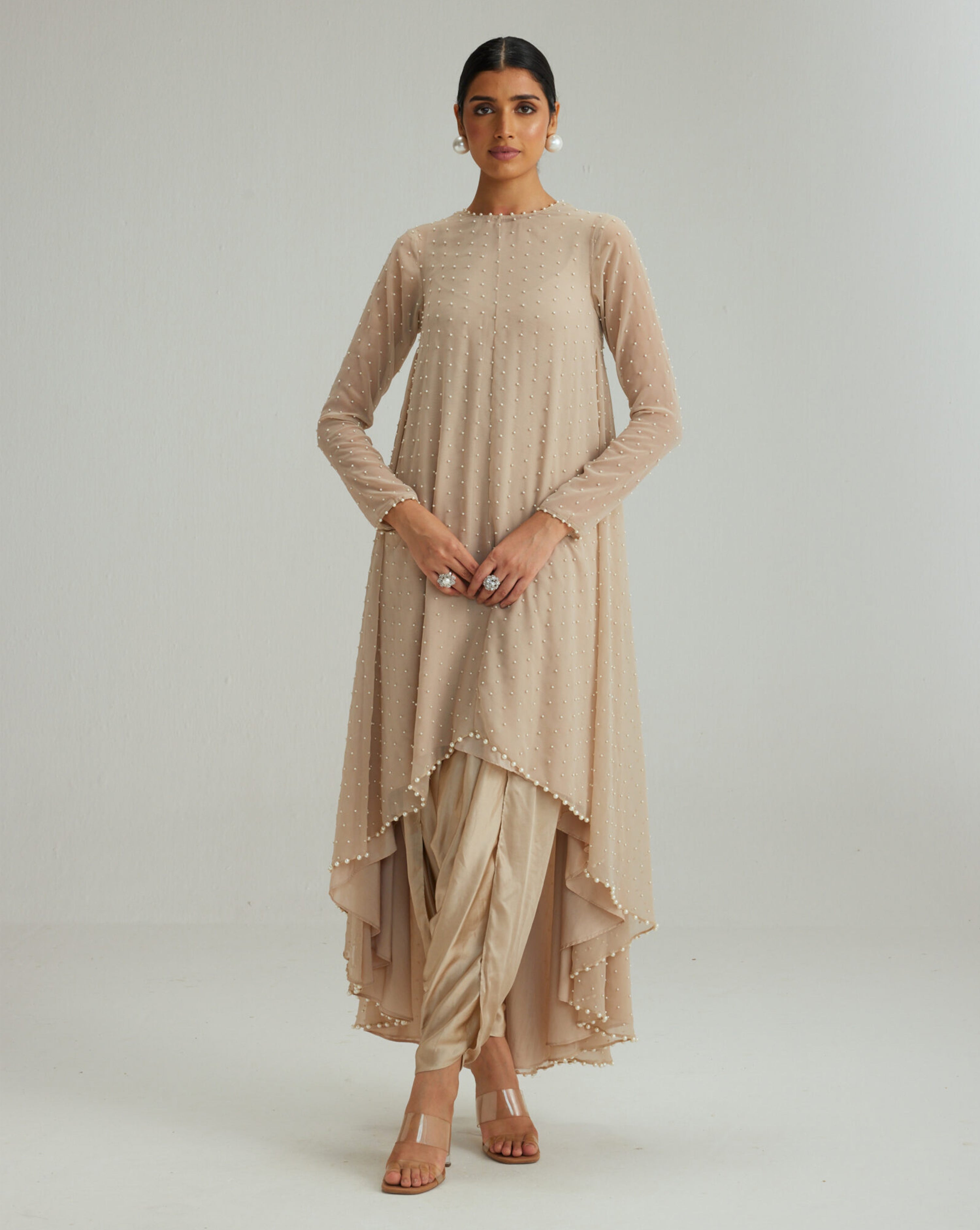 Light Beige Pearl Scattered Dhoti Kurta set