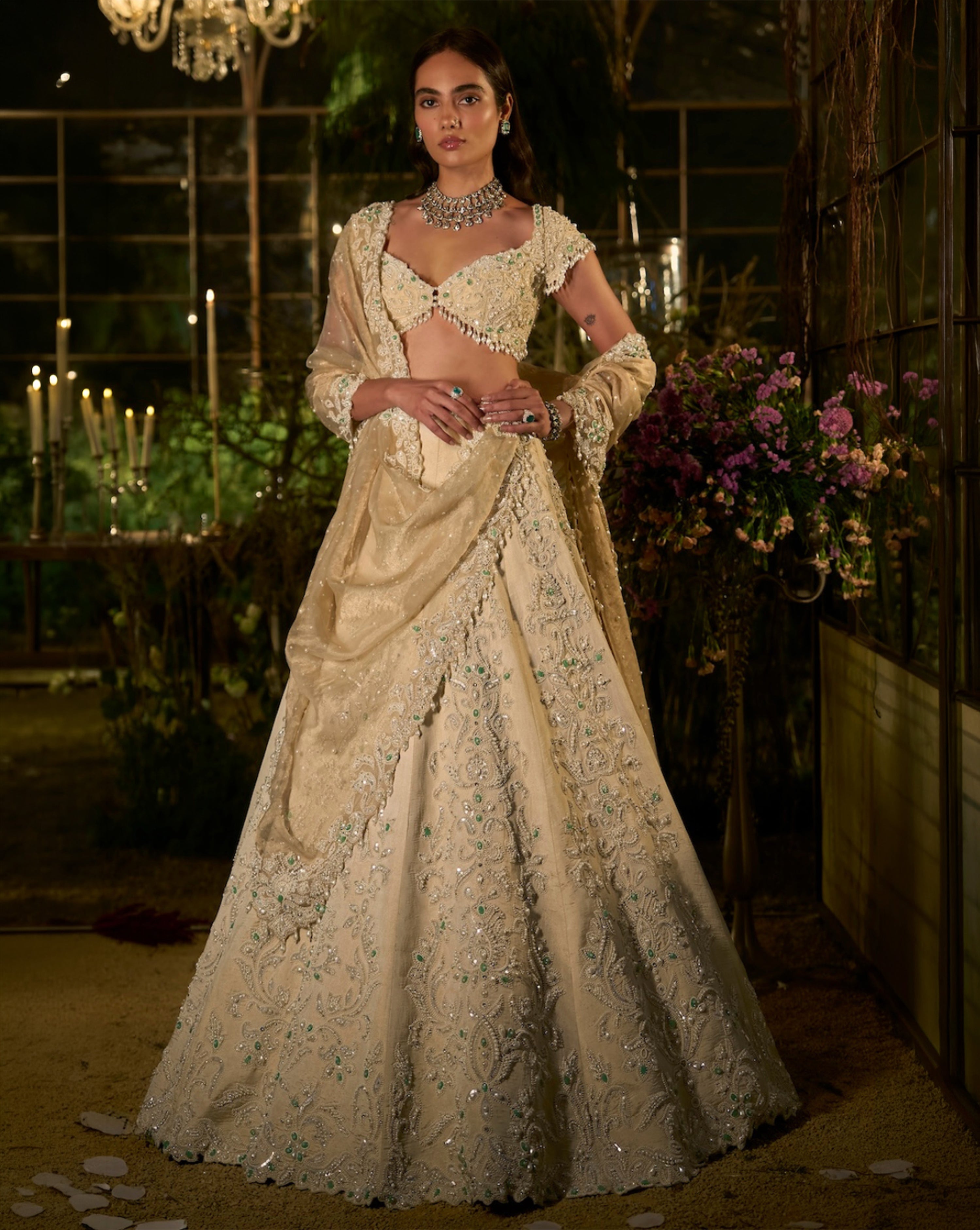 Light Gold Pearl Lehenga Set