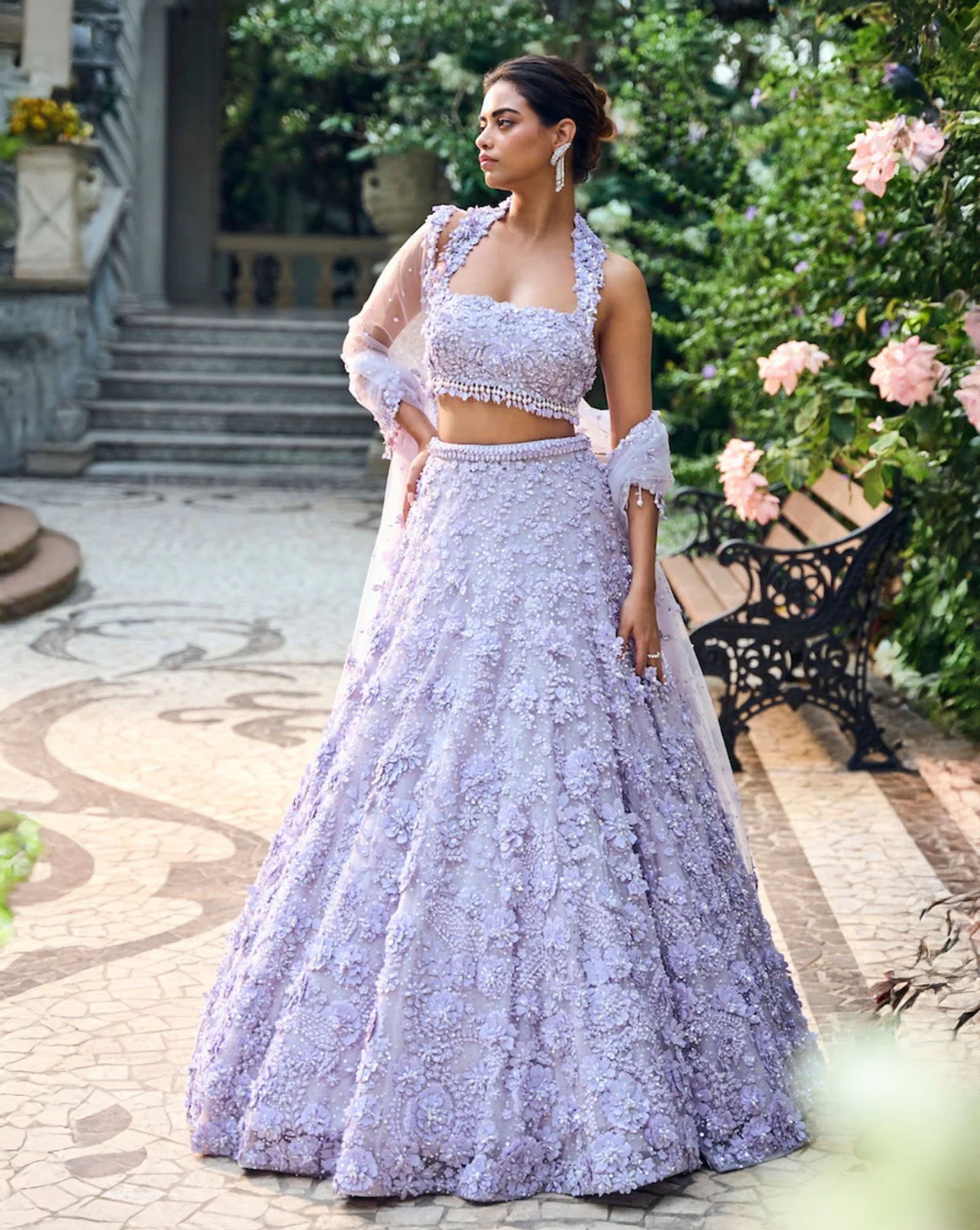 Lilac Three-Dimensional Lehenga Set