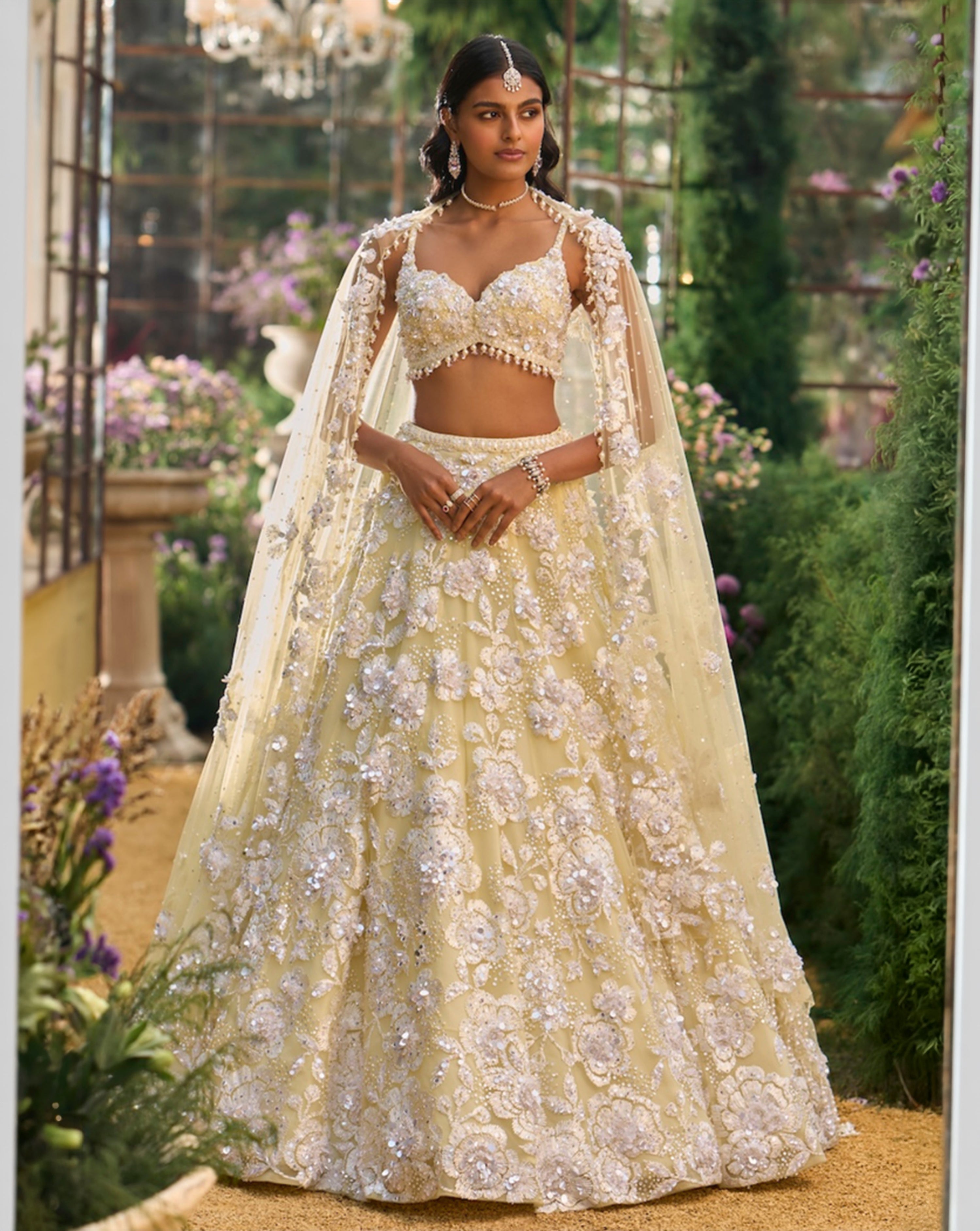 Lime Yellow Floral Lehenga Set