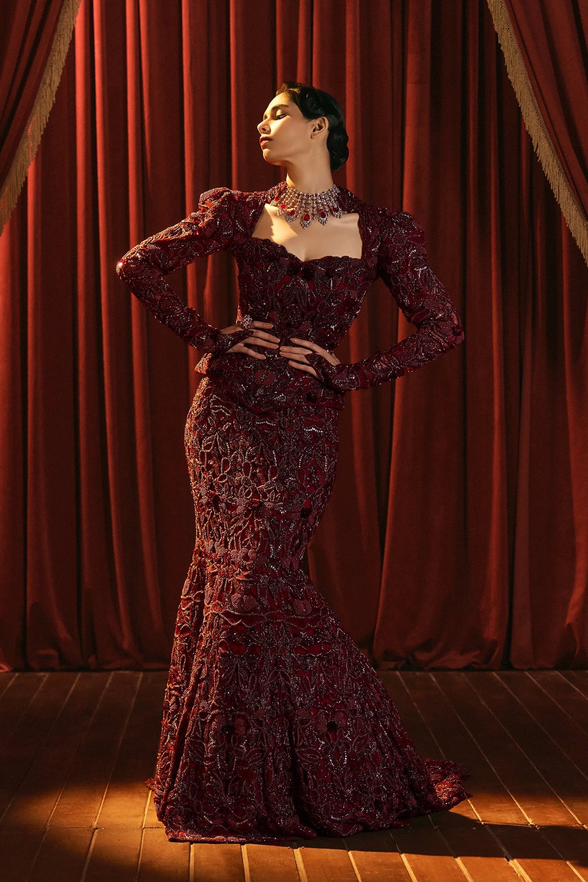 Ruby Royale- Corset And Mermaid Lehenga