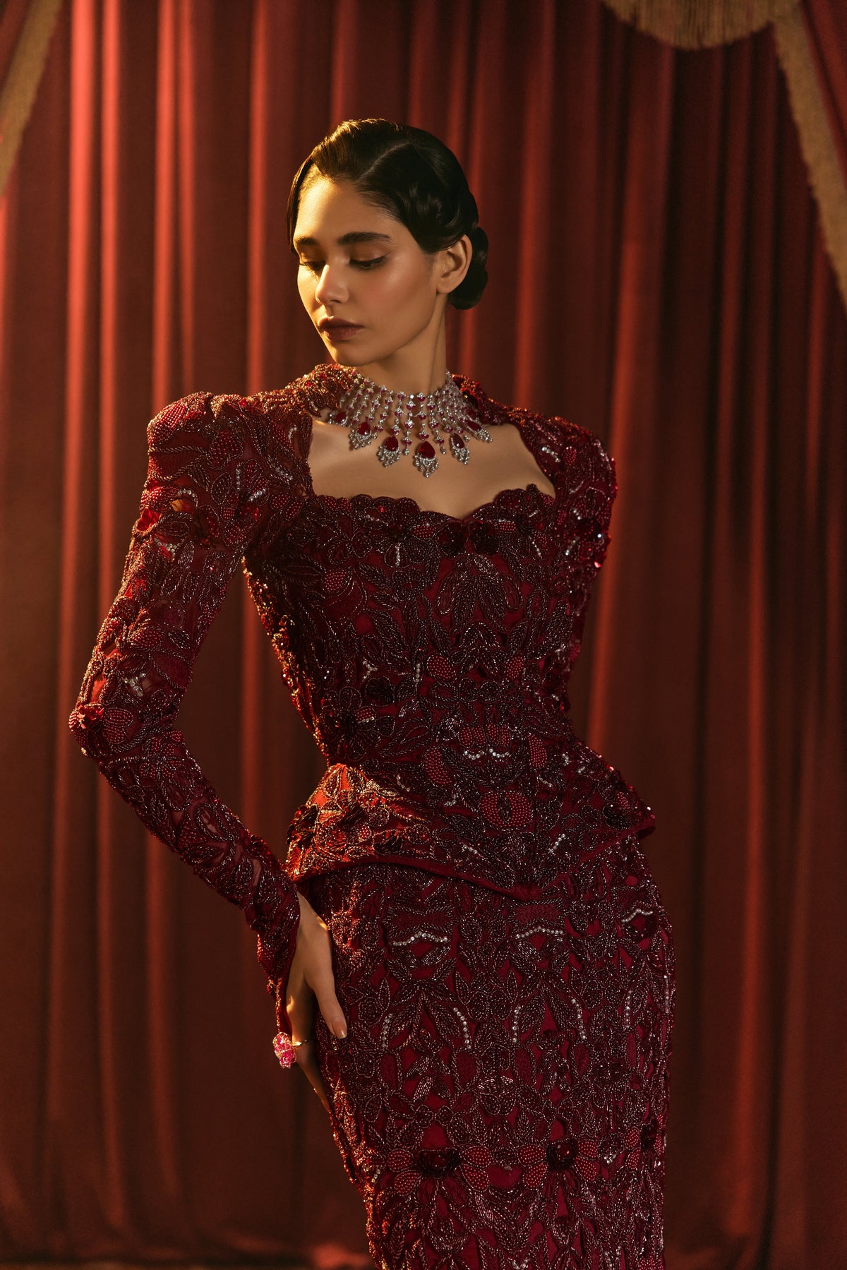 Ruby Royale- Corset And Mermaid Lehenga