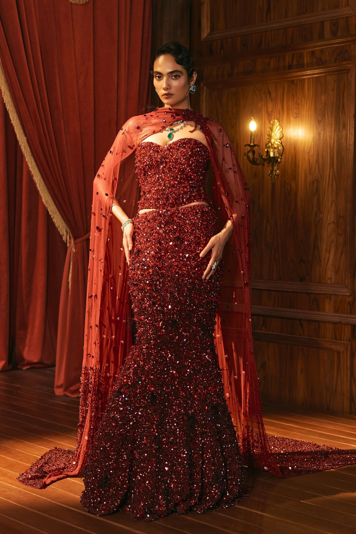Ombre Crimson- Mermaid Lehenga