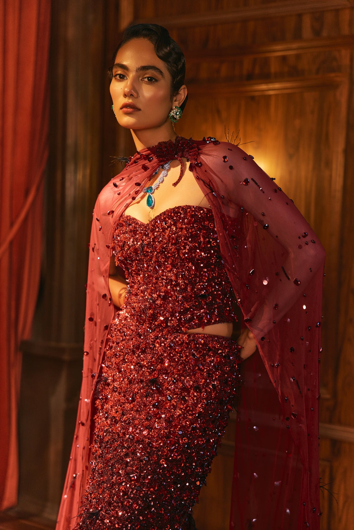 Ombre Crimson- Mermaid Lehenga