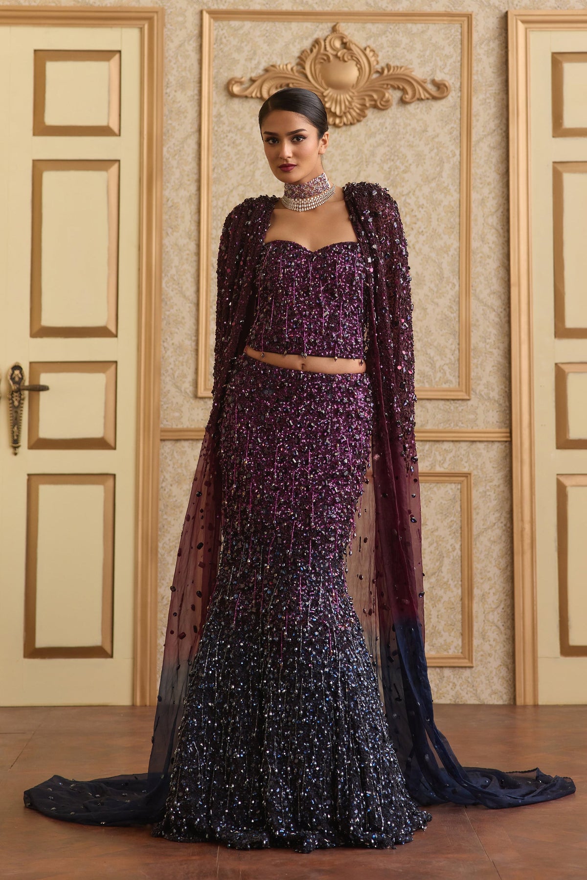 Violet Drift Mermaid Lehenga