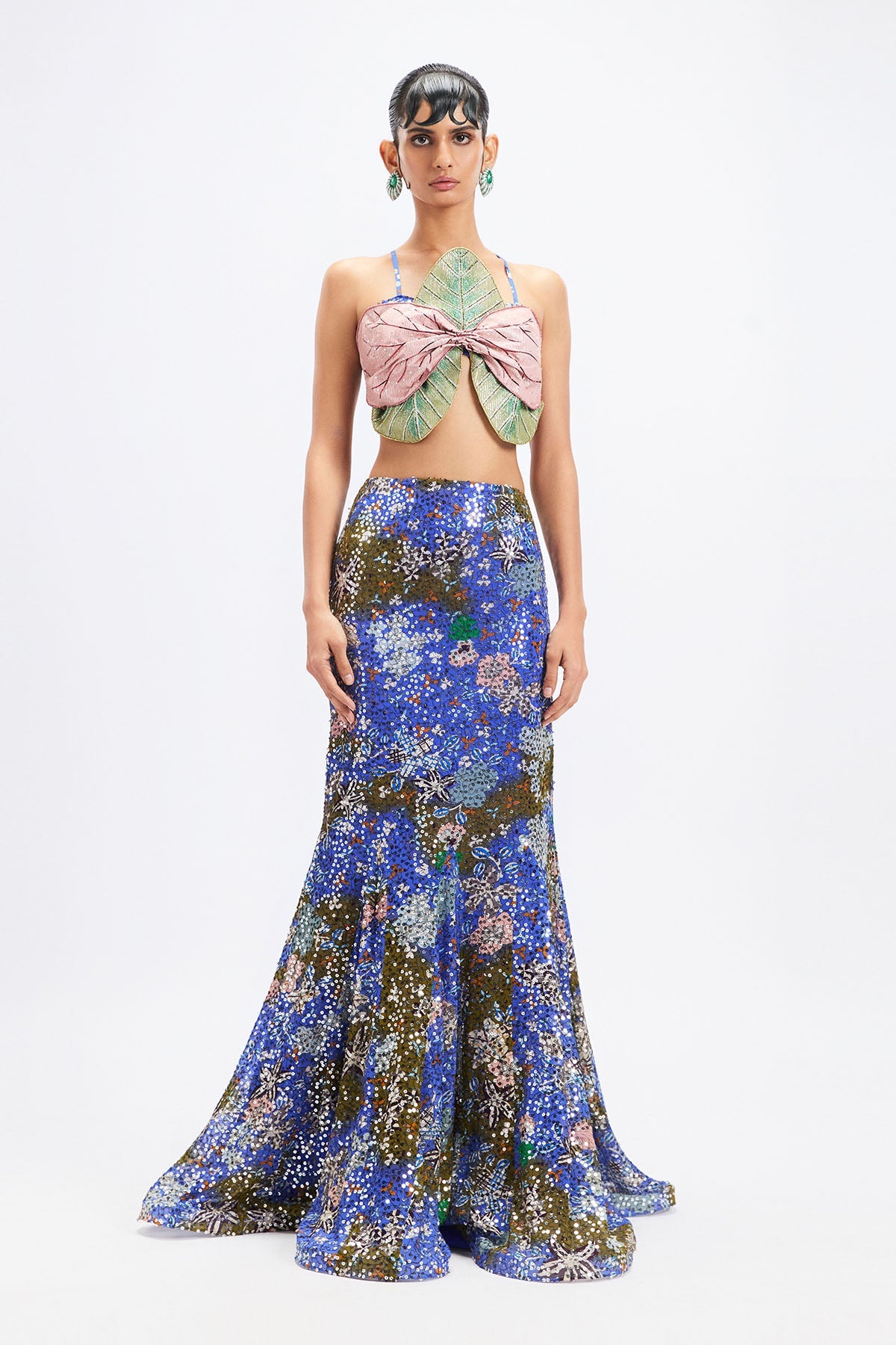 Amaryllis - Blue Olive Sequin Fishtail Skirt Set