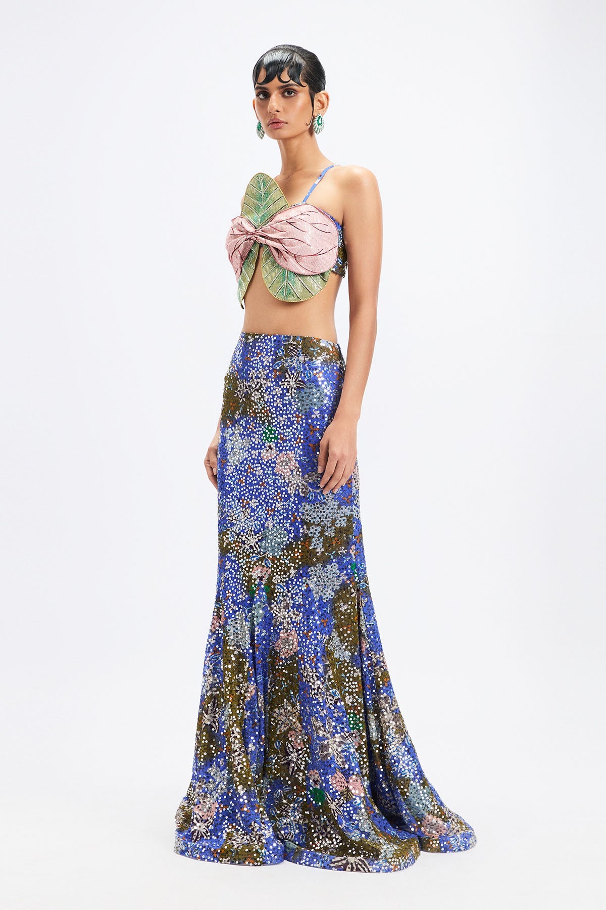 Amaryllis - Blue Olive Sequin Fishtail Skirt Set