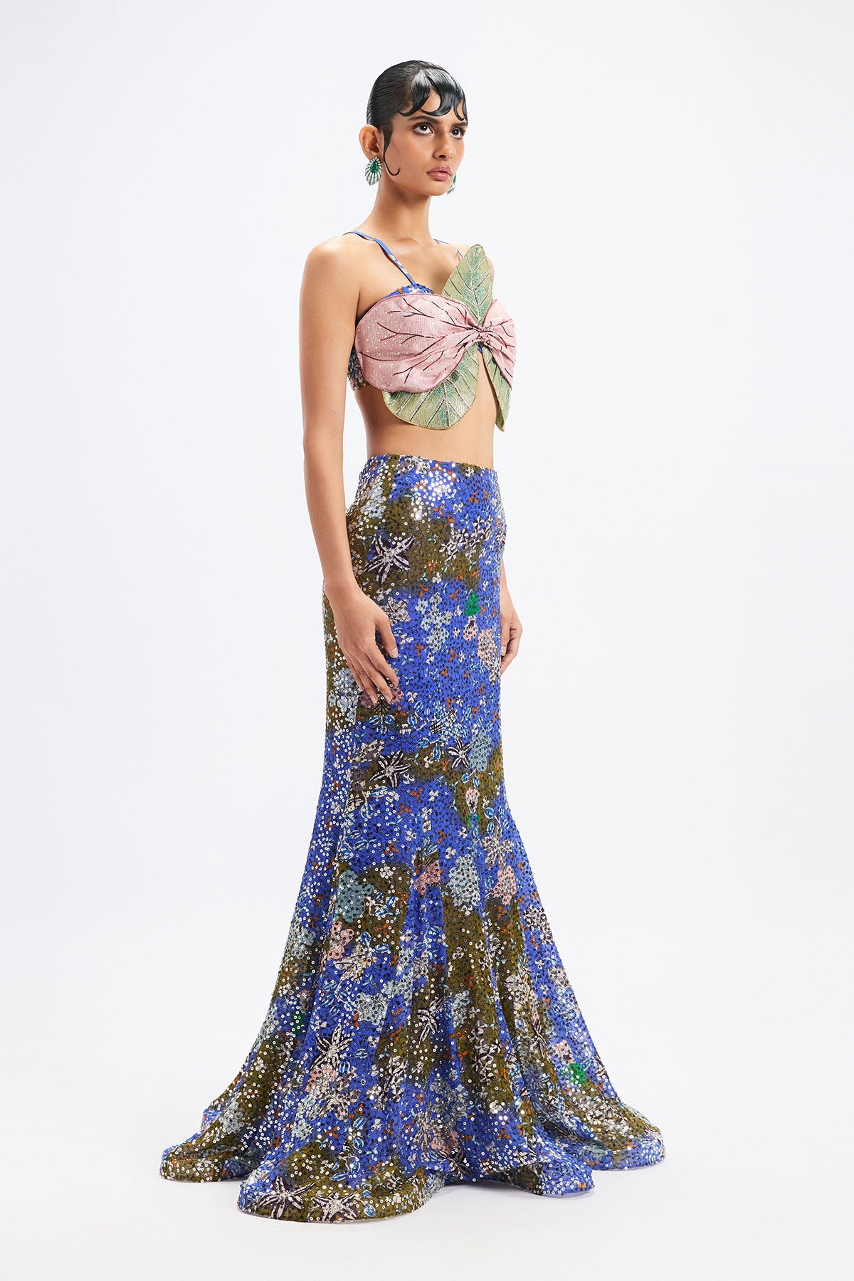 Amaryllis - Blue Olive Sequin Fishtail Skirt Set