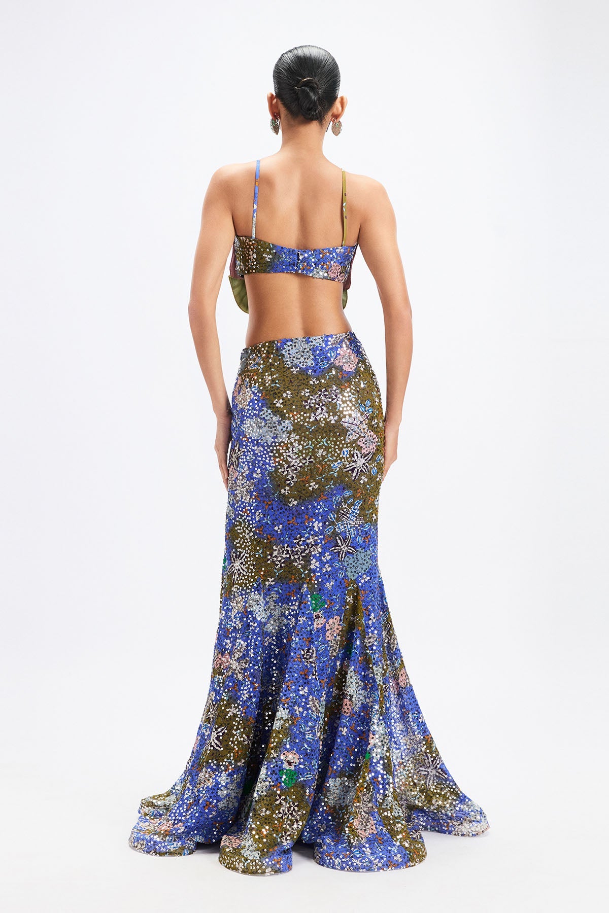 Amaryllis - Blue Olive Sequin Fishtail Skirt Set