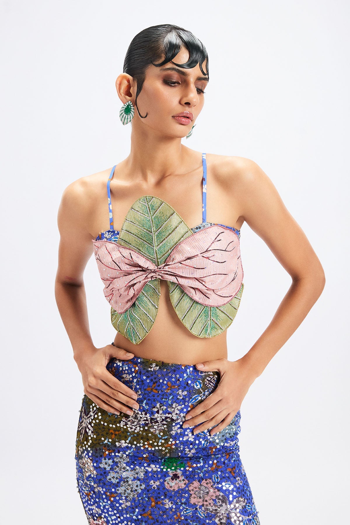 Amaryllis - Blue Olive Sequin Fishtail Skirt Set