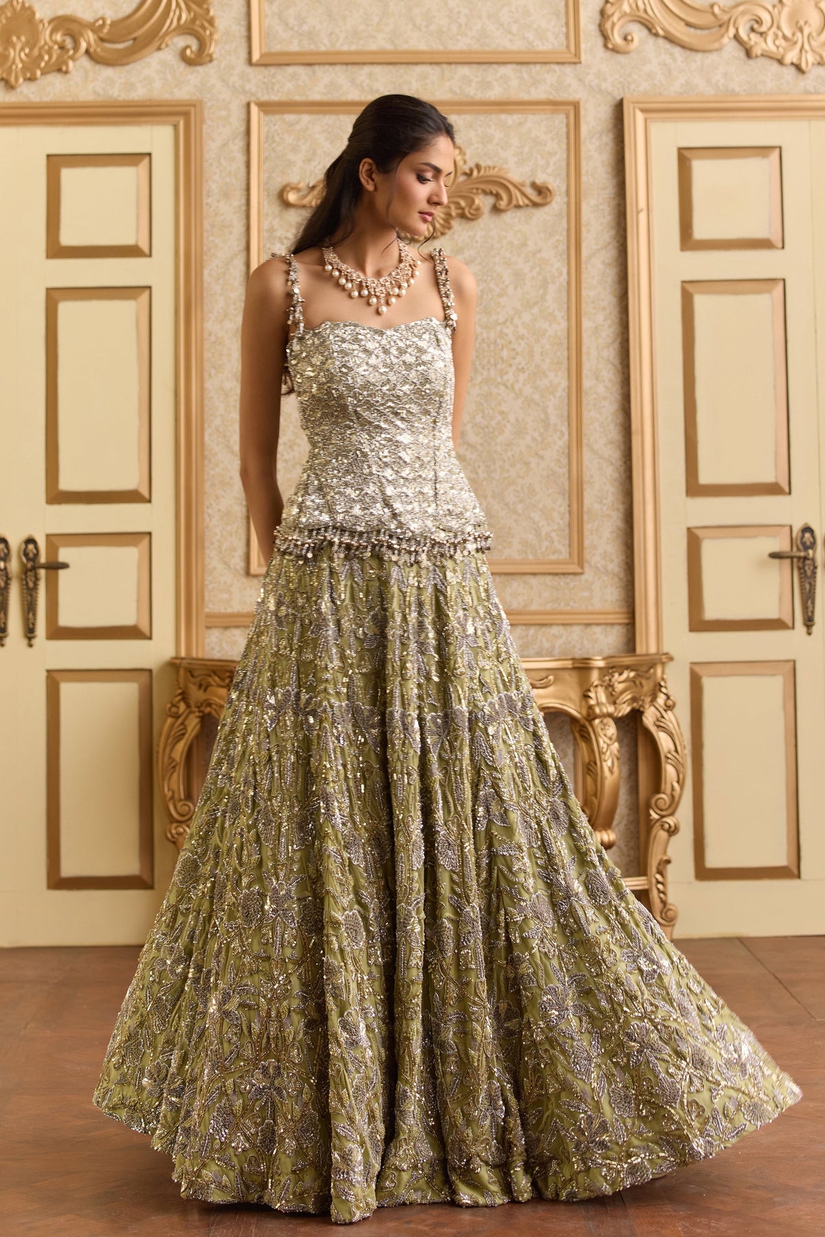 Sage Symphony Lehenga And Corset Set