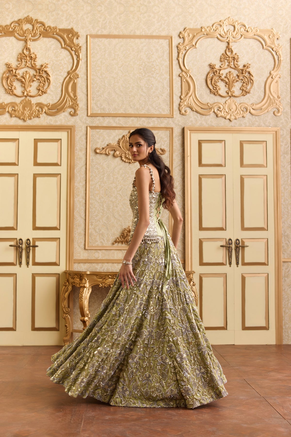 Sage Symphony Lehenga And Corset Set