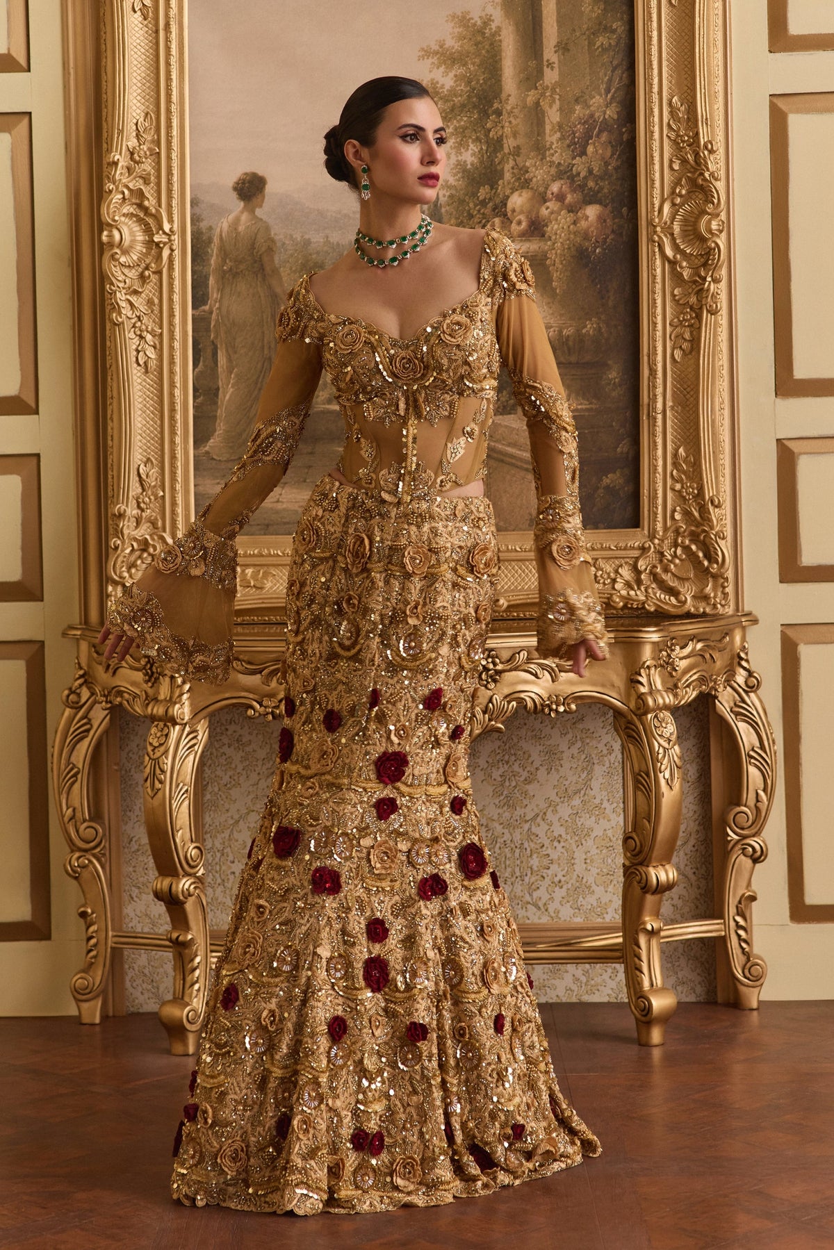 Garden Of Gold Mermaid Lehenga