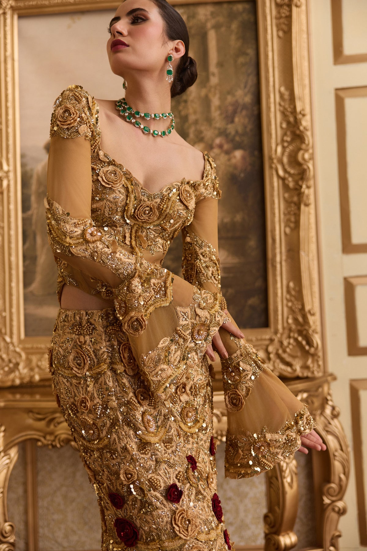 Garden Of Gold Mermaid Lehenga