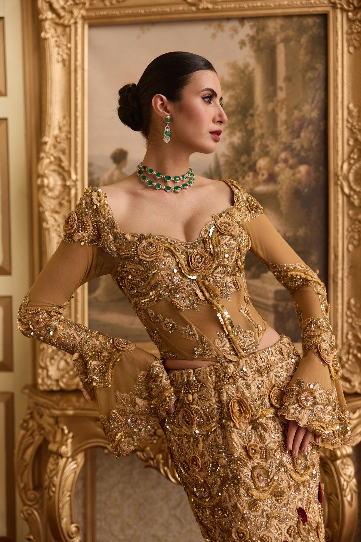 Garden Of Gold Mermaid Lehenga
