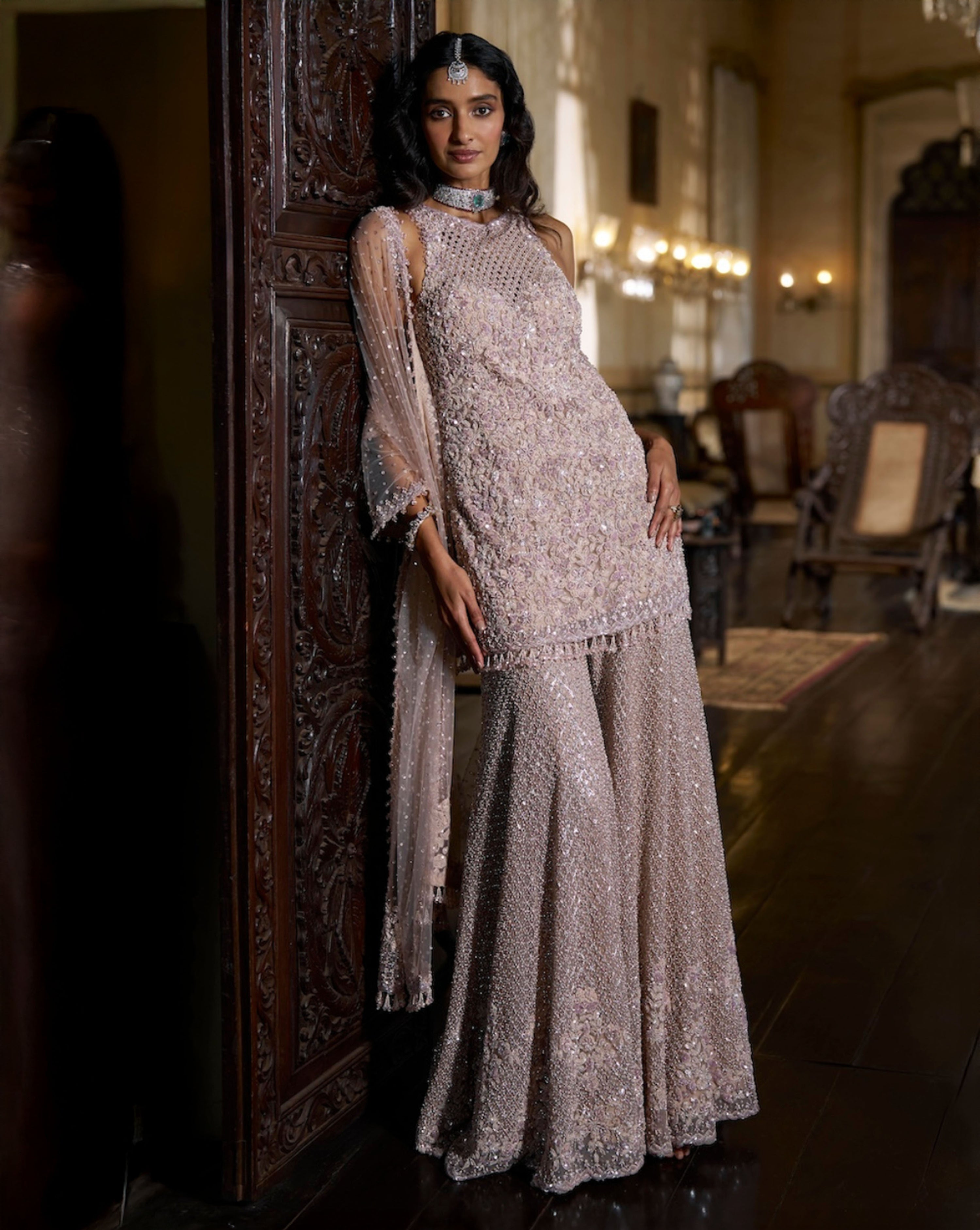 Mauve Sequin Sharara Set