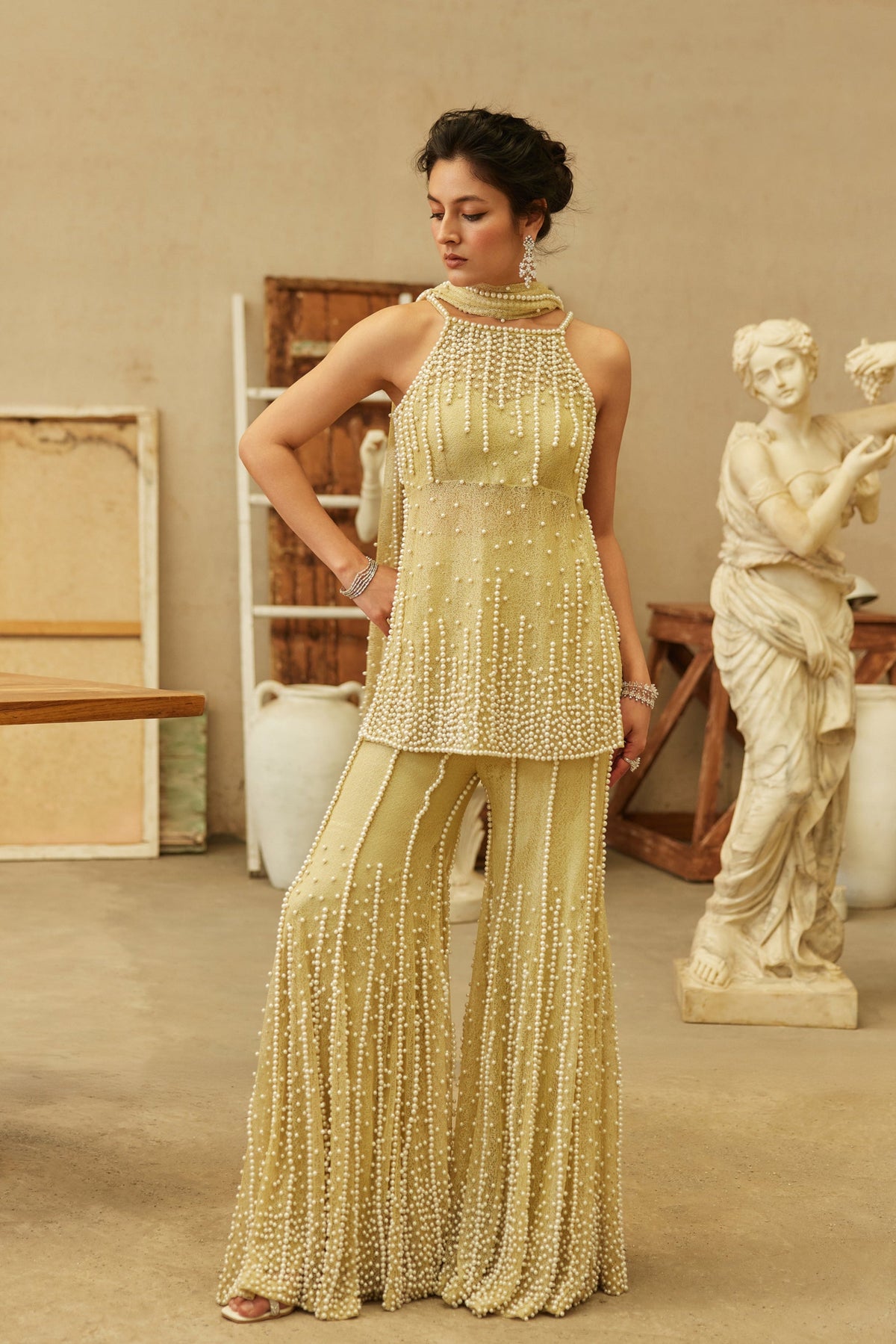 Lemon Pearl Sharara Set